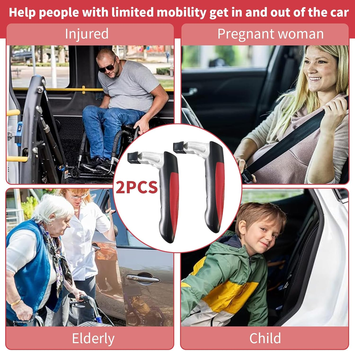 2 Pack Portable Vehicle Support Handle Assist, Multifunction Auto Vehicle Support Handle Insert Door Latch Car Handle for Getting in and Out of Car, Window Breaker Standing Mobility Aid for Car (Blue) image number 3