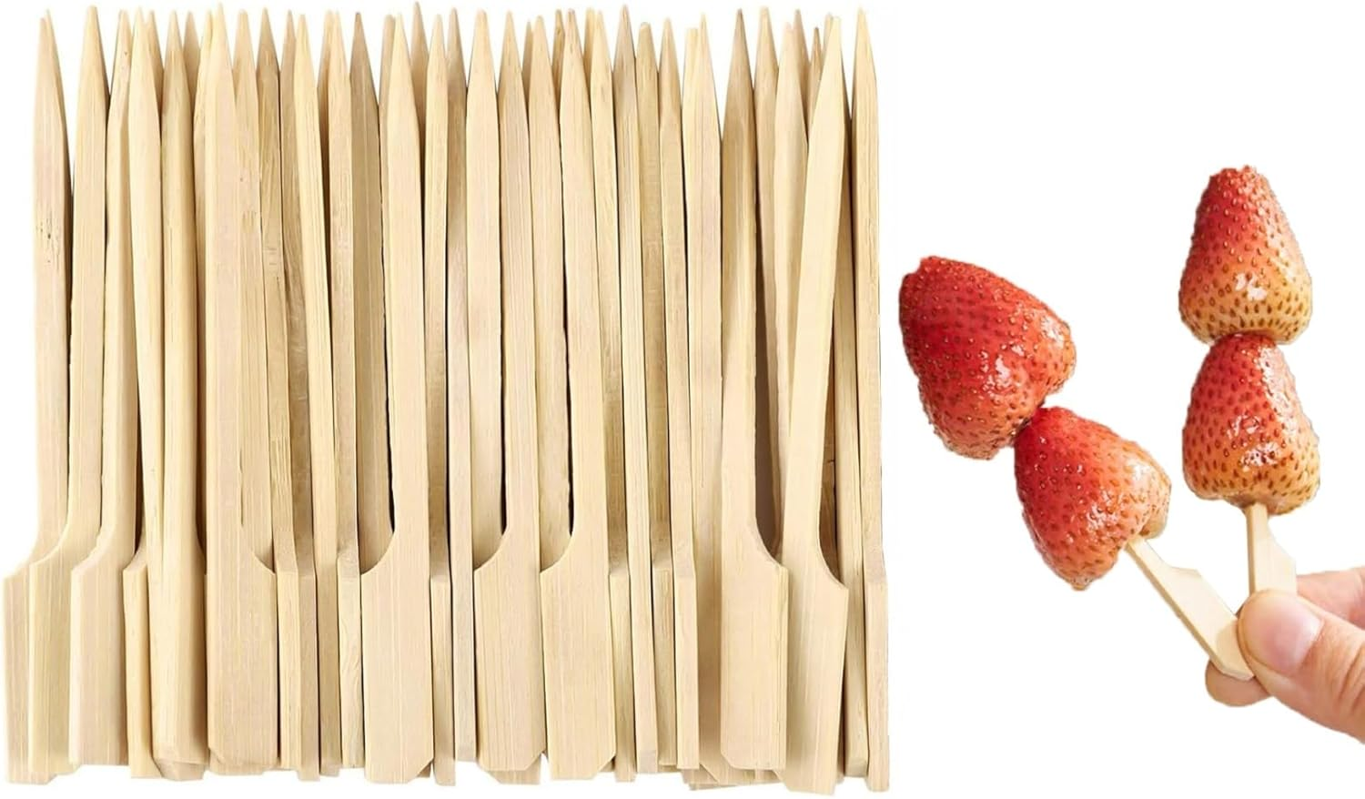 200 Pieces Paddle Bamboo Skewers, 9CM Flat Burgers Sticks Children Skewers Kids Wooden Fruits Picks Cocktail Sticks Satay Skewers image number 5