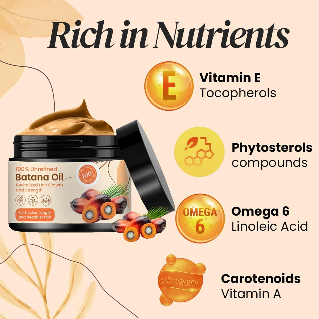 Raw Batana Oil for Hair Growth 100% Pure & Unrefined - Dr.Sebi Approved Ingredients | Promotes Stronger, Thicker Hair | Moisturizes Scalp, Reduces Breakage & Adds Shine | Natural Remedy for Hair Loss & Regrowth | 120Ml