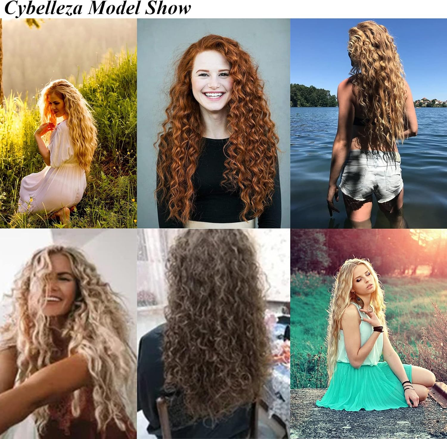 Cybelleza 50 Cm Clip-In Hair Extensions, Hairpiece like Real Hair, 6 Wefts, Wavy Cheap Hair Thickening, Curly, Wavy Curly Hair Extension, Synthetic Hair, Natural Blonde & Bleach Blonde