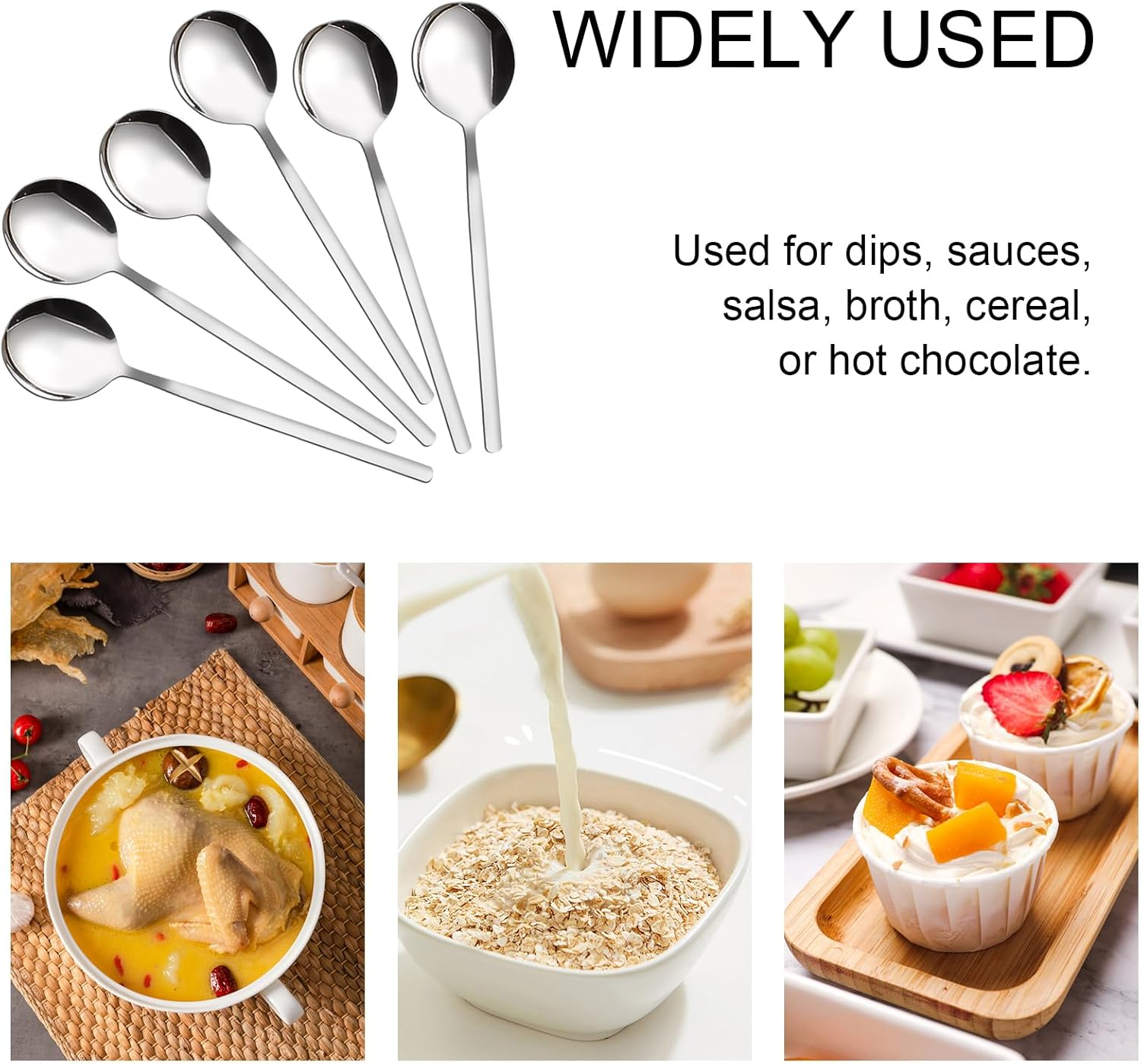 VANRA Soup Spoons Long Handle for Eating 8.5 Inch Korean Soup Spoons Set of 6 Silverware 18/8 Stainless Steel round Spoons for Soup Cutlery Set image number 3