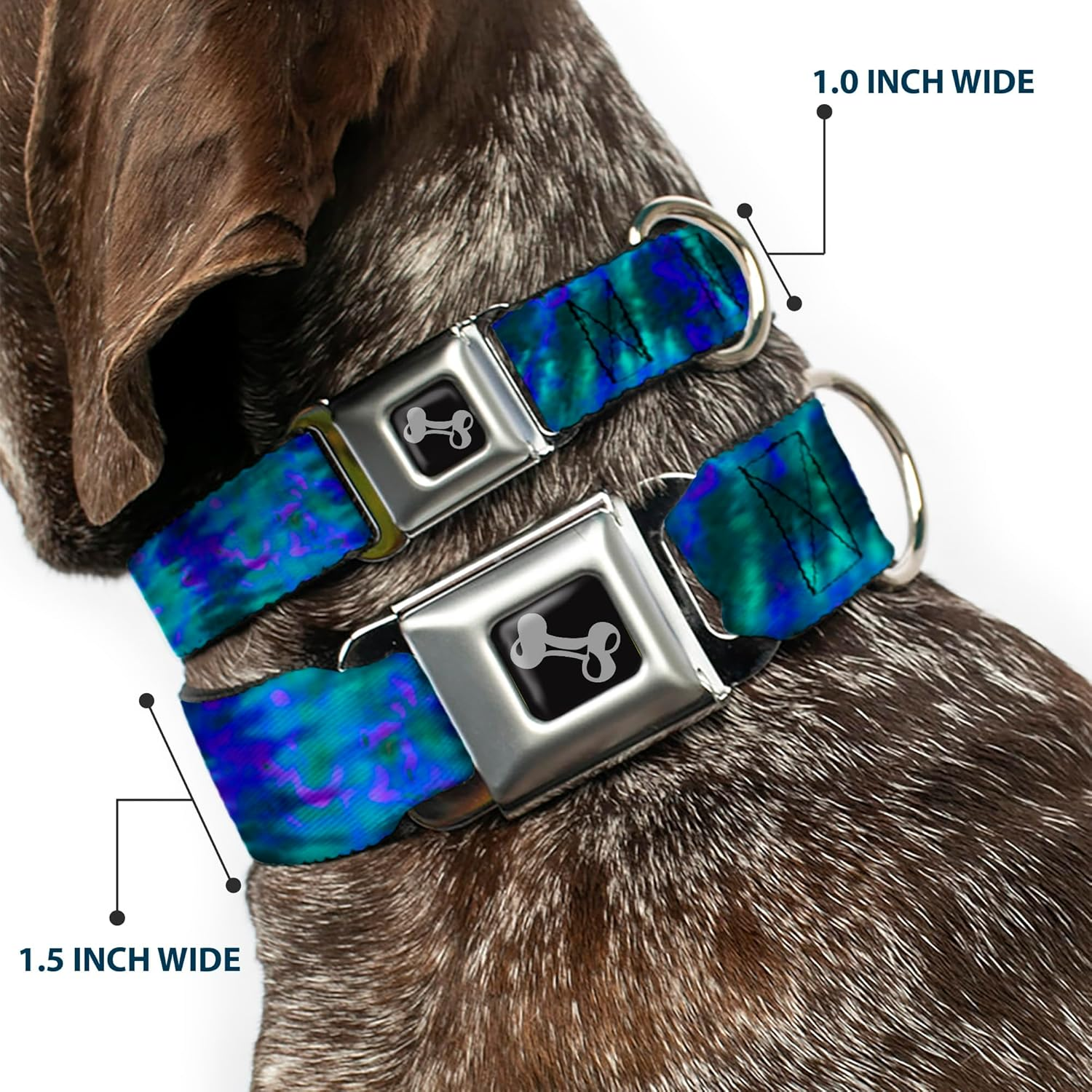 Buckle-Down Seatbelt Buckle Dog Collar - Tie Dye Green/Blue/Purple - 1" Wide - Fits 15-26" Neck - Large image number 2