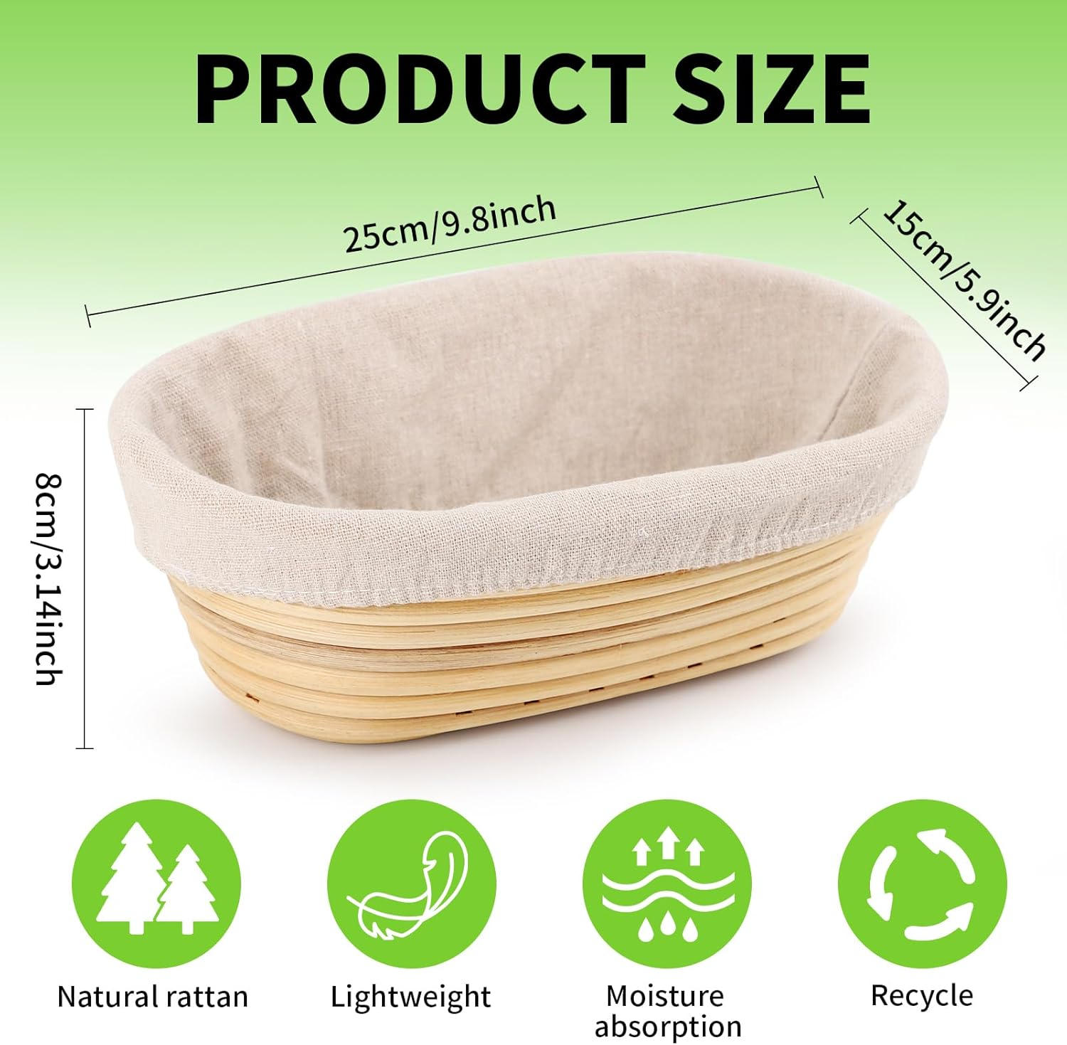 Banneton Bread Proofing Basket Set of 2, 25Cm&times;15Cm Oval Shaped Baking Supplies, Sourdough Banneton Basket with Liner for Artisan Bread Making for Professionals & Home Bakers image number 5