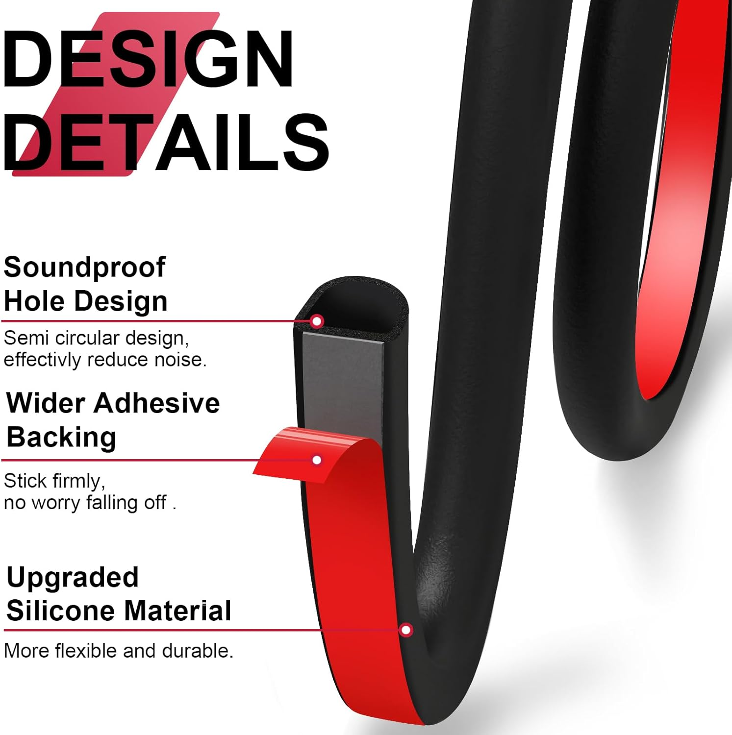 【New Upgrade】 Silicone Door Weather Stripping Door Seal Strip, 19.7 Feet Self-Adhesive D-Shape Door Insulation Strip for Door Frame& Window image number 6