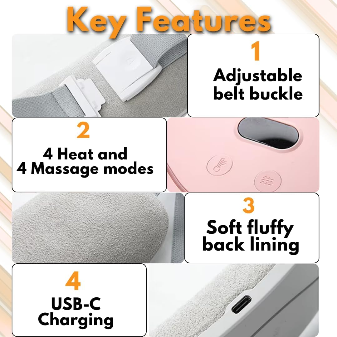 Heating Pad for Cramps, Cordless Portable Menstrual Heating Pad for Pain Relief with 4 Heat Levels and 4 Vibration Massage Modes, Fast Back or Belly Heating, Ideal Gifts for Women, Girls (White) image number 3