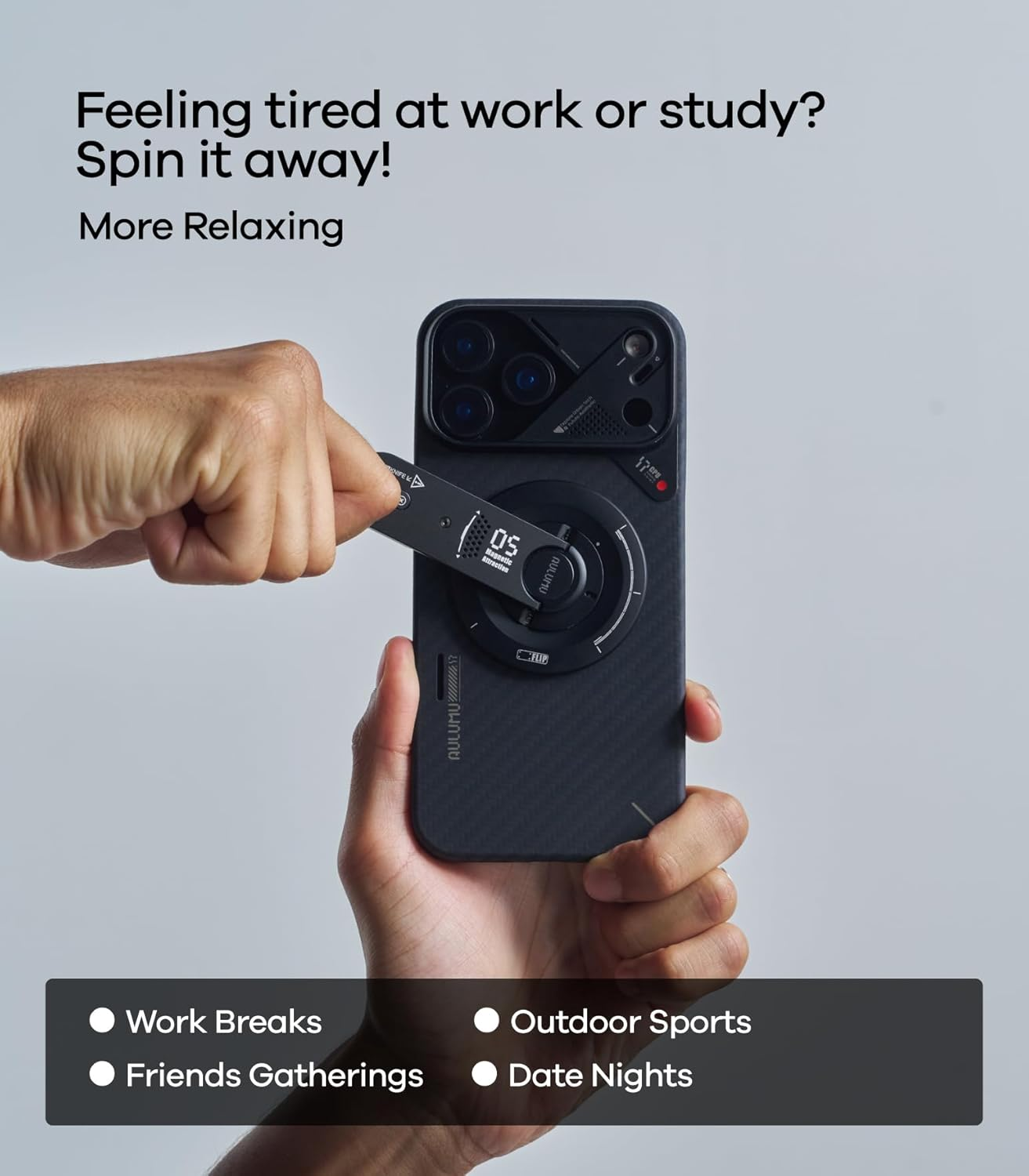 Aulumu G05 Air for Magsafe Grip Stand | Rotation Angle Adjustment |Aluminium Alloy Ultra Light & Ultra Thin | with Box Opener- Black - Silver image number 3