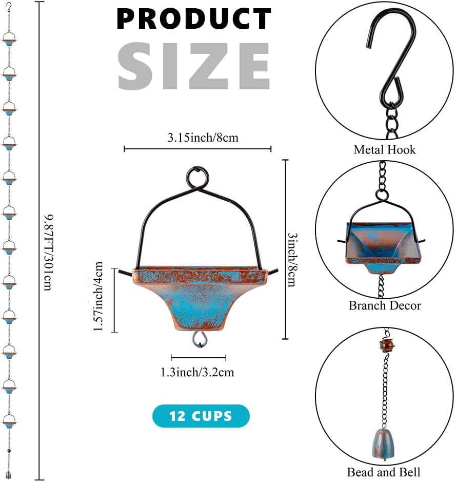 Dreamysoul Rain Chains for Outside, Square Rain Catcher Chains for Downspout Gutter, Eaves Drainage - Copper  Blue image number 2