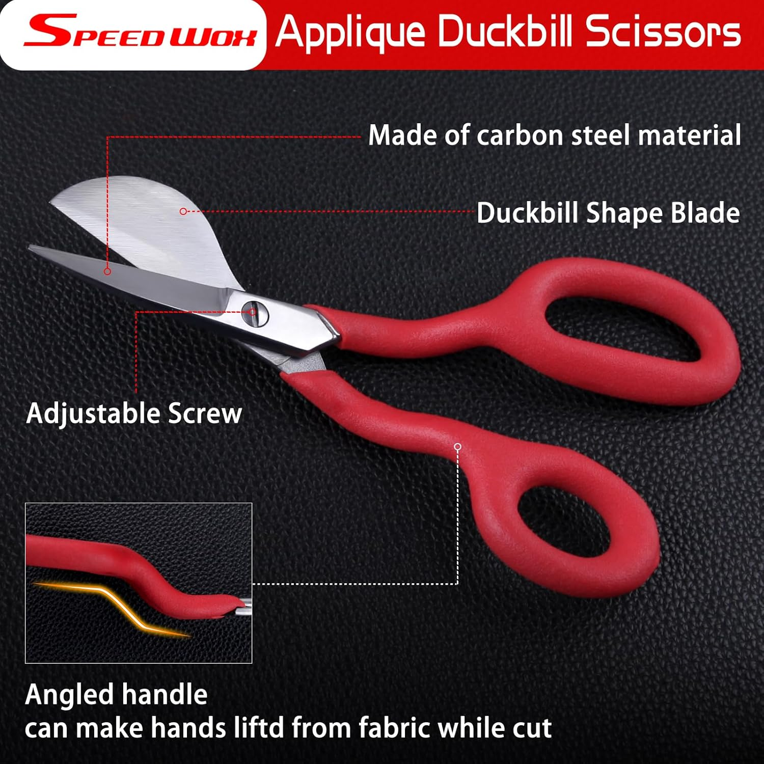 SPEEDWOX Scissors 7" 2 Pack Stainless Steel Duckbill Applique and Machine Embroidery Double Curved Carpet Pile Offset Handle Scissors image number 2
