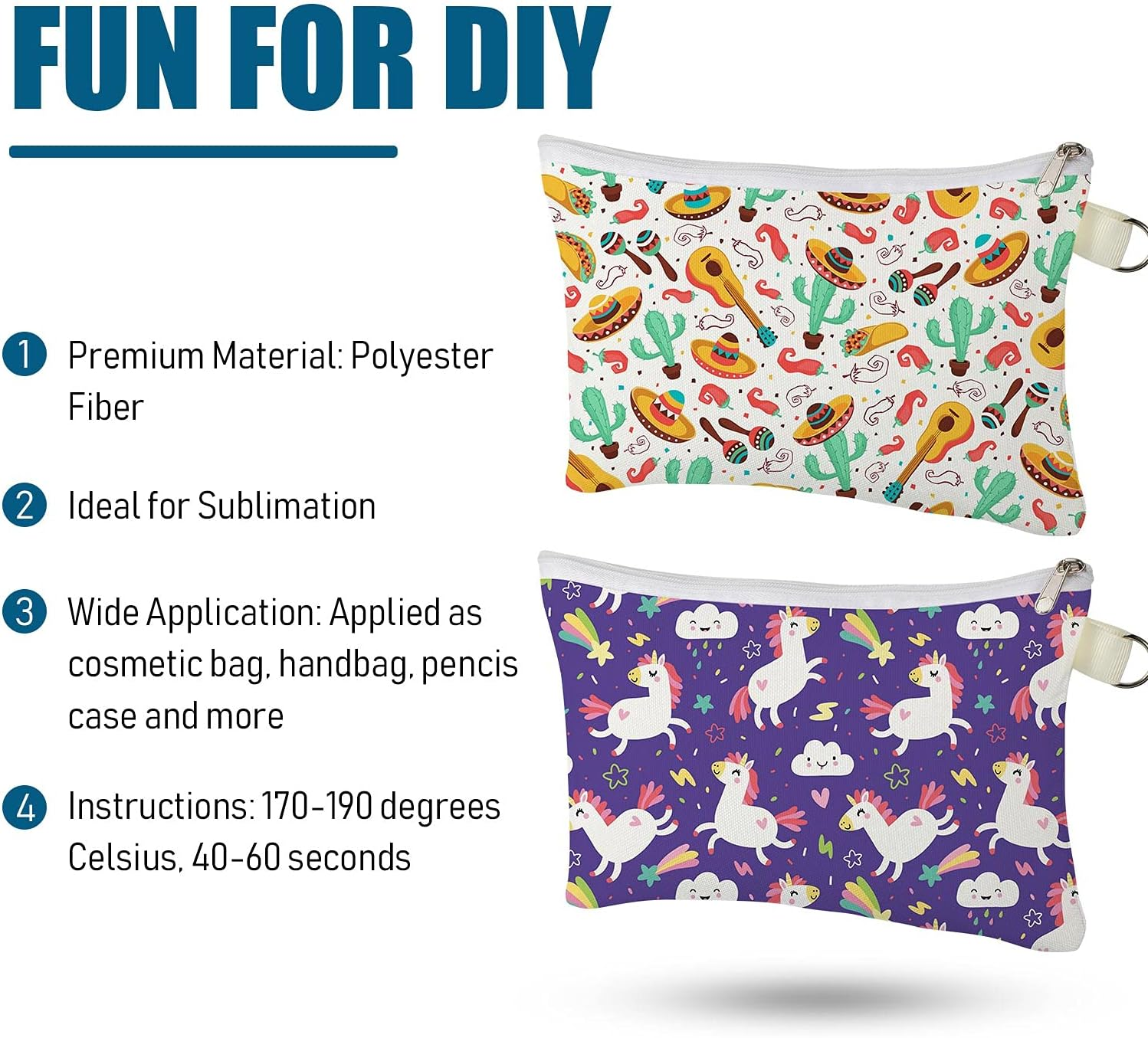 Cosmetic Bags Multipurpose Sublimation Blanks DIY Heat Transfer Makeup Bags Iron on Transfer Zipper Canvas Pouch Toiletry Pouch Pencil Bag for Multi-Functional Travel DIY Craft School (12) image number 4