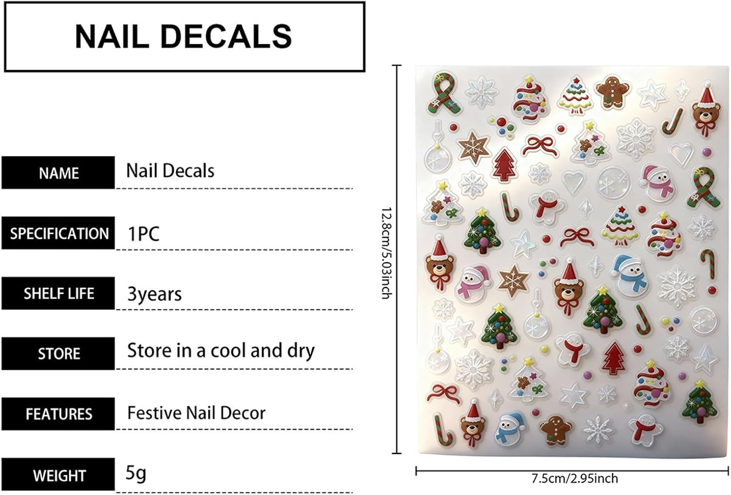 Furtryvl Winter Nail Stickers | 3D Christmas Art Decorations - Holiday Nail Decals | for Women Girls Kids Home Salon Studio Manicure Personal Care