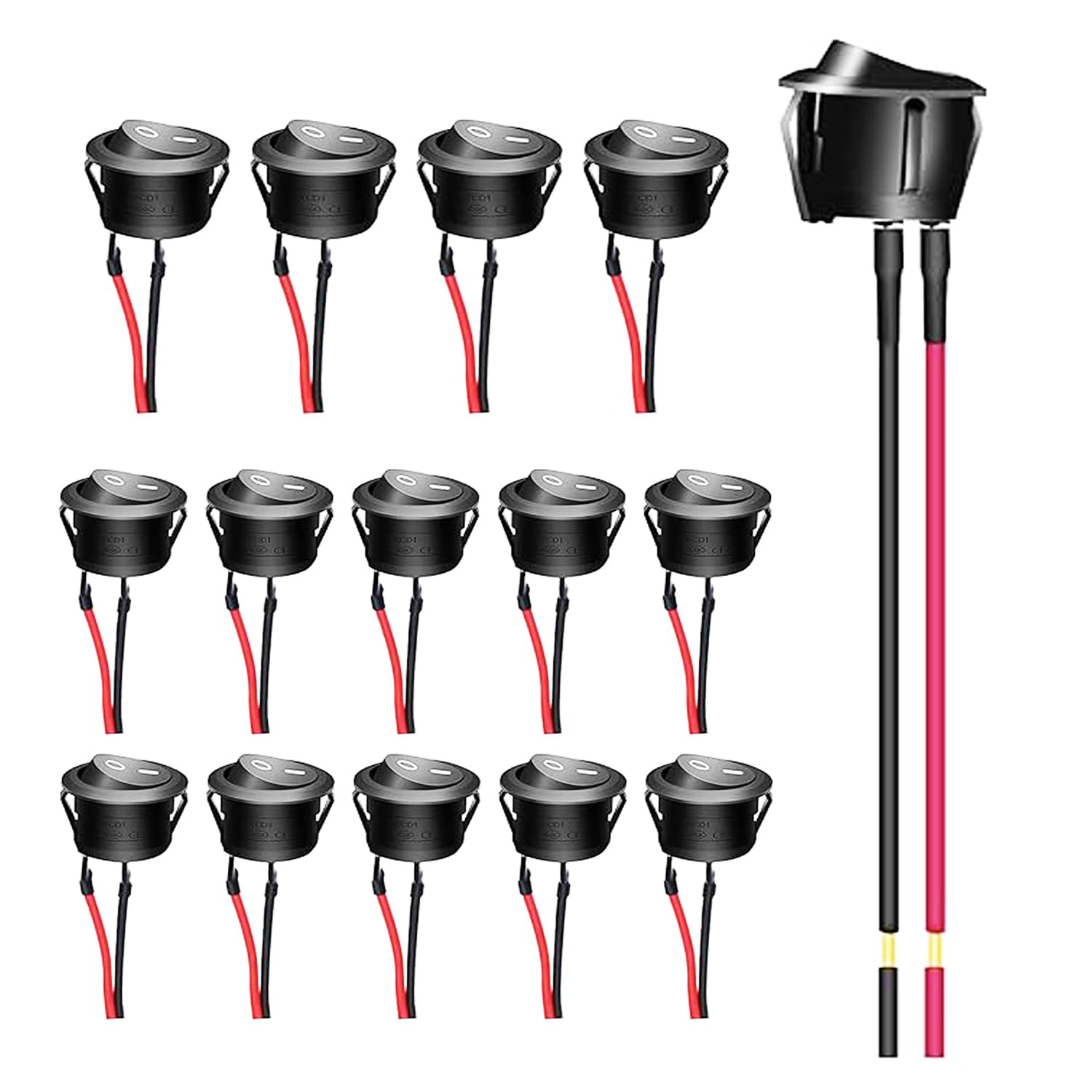 15Pcs round Rocker Switch, Mini Circle Toggle Switch with Pre-Wired AC 6A/250V 10A/125V, on off 20Mm SPST, 2 Pin Switch 120V Wired KCD1, 12V DC Electrical Switches for Car Boat RV Automotive image number 6