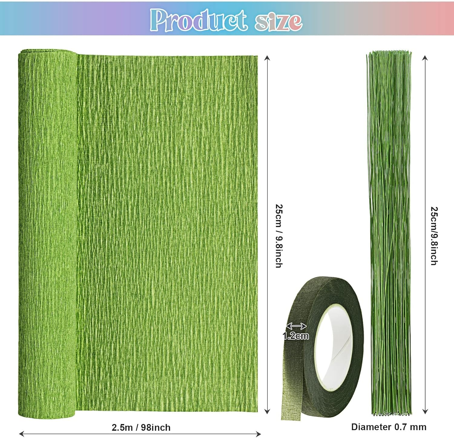 57 Pcs Crepe Paper Flower DIY Kits 6 Rolls 35G Crepe Paper Sheets 50 Pcs Floral Iron Wire 10 Inch X 8 Feet 1 Roll 50 Meter for Birthday Party Wedding(Pink Series, Green) image number 2