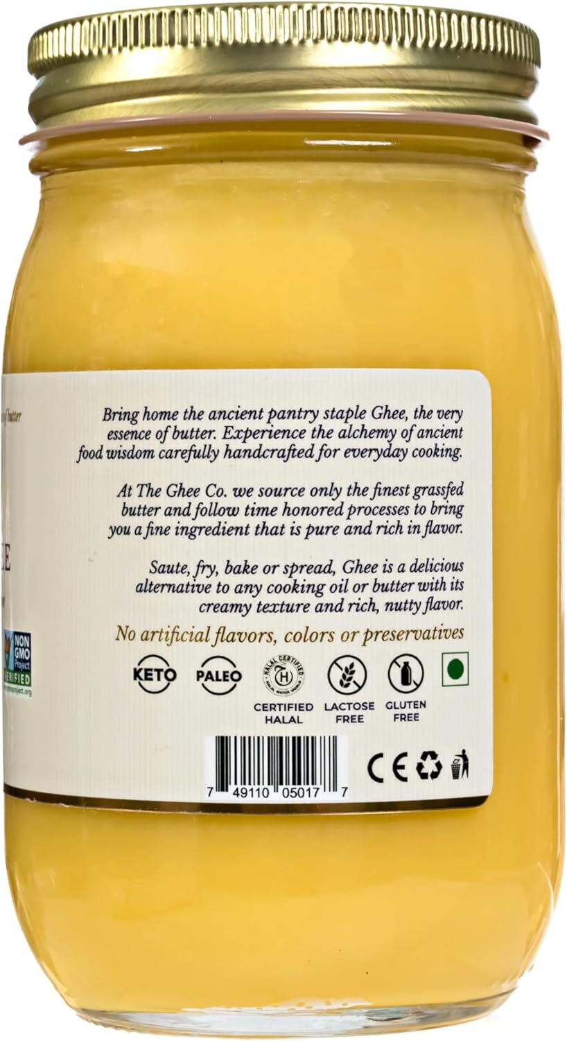 The Ghee Co., Grass Fed Ghee, 16 Fl Oz, Made with Grade AA Butter, Lactose and Casein Free, Paleo and Keto Friendly, Glass Jar image number 3