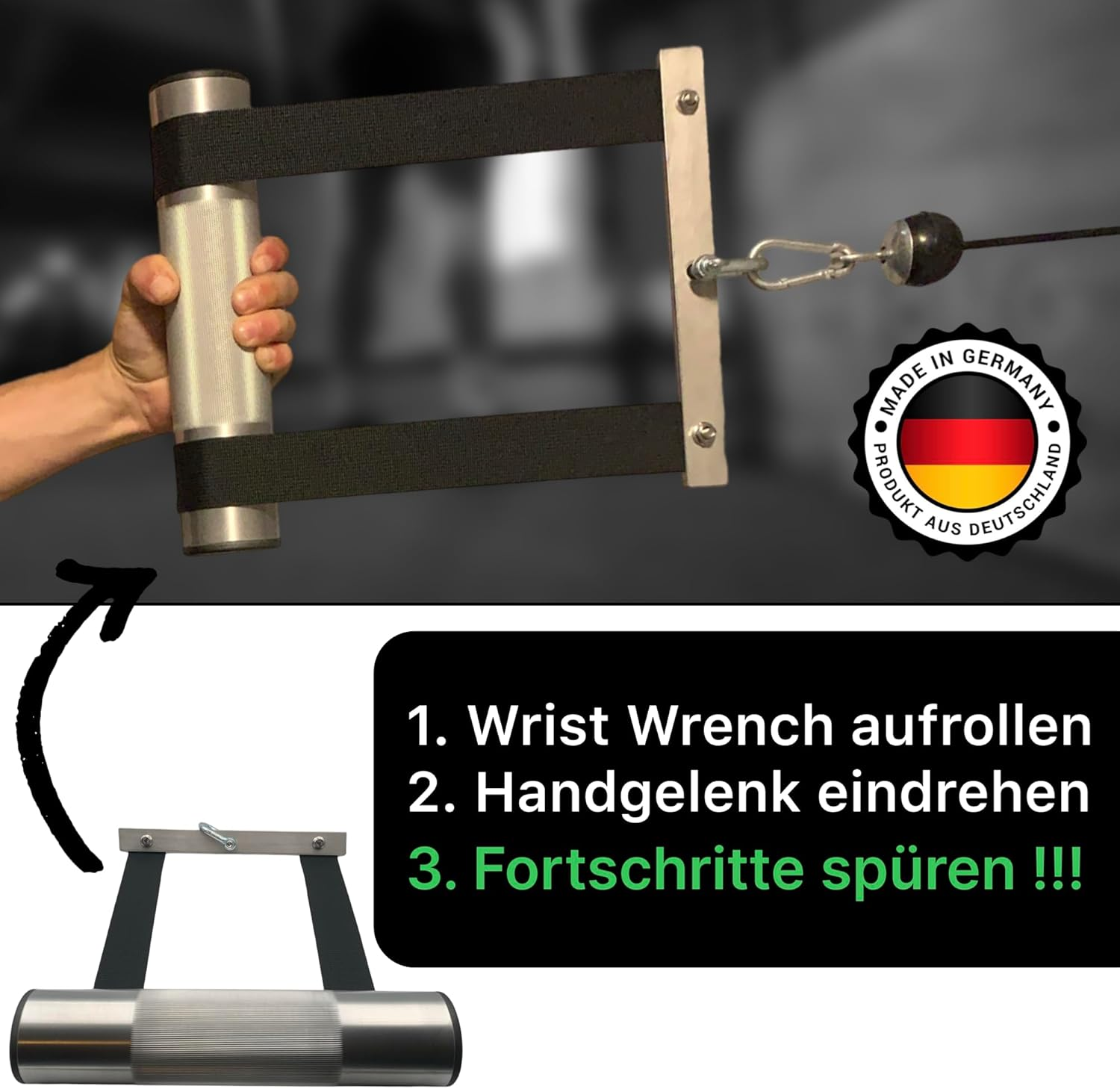 OAP Armwrestling Wrist Wrench, Premium Hand & Unterarmtrainer F&uuml;r Krafttraining, 100% Made in Germany, Befestigung an Kabelzug, Widerstandsband Und Loading Pin, St&auml;rke Deine Handgelenke image number 1