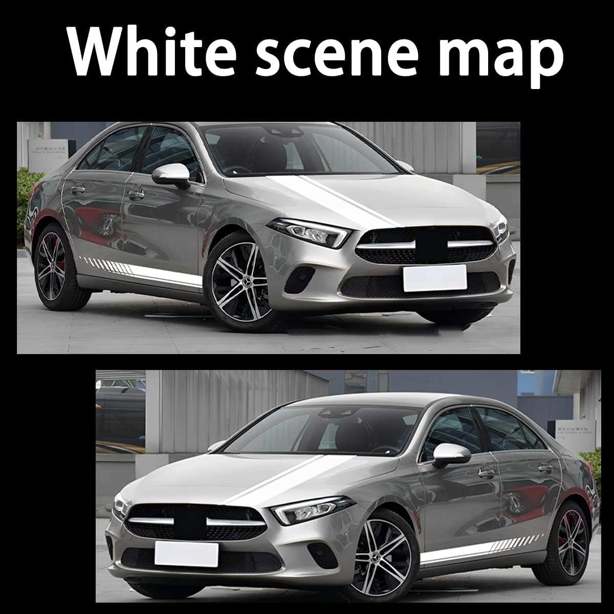 Car Hood Stripe Sticker, 1Set 3Pairs Racing Decal Stickers for Auto Body Side, Vinyl Modified Decoration for Vehicles Skirt Roof Hood Bumper Stripes Decor, Universal Size (White) - White image number 1