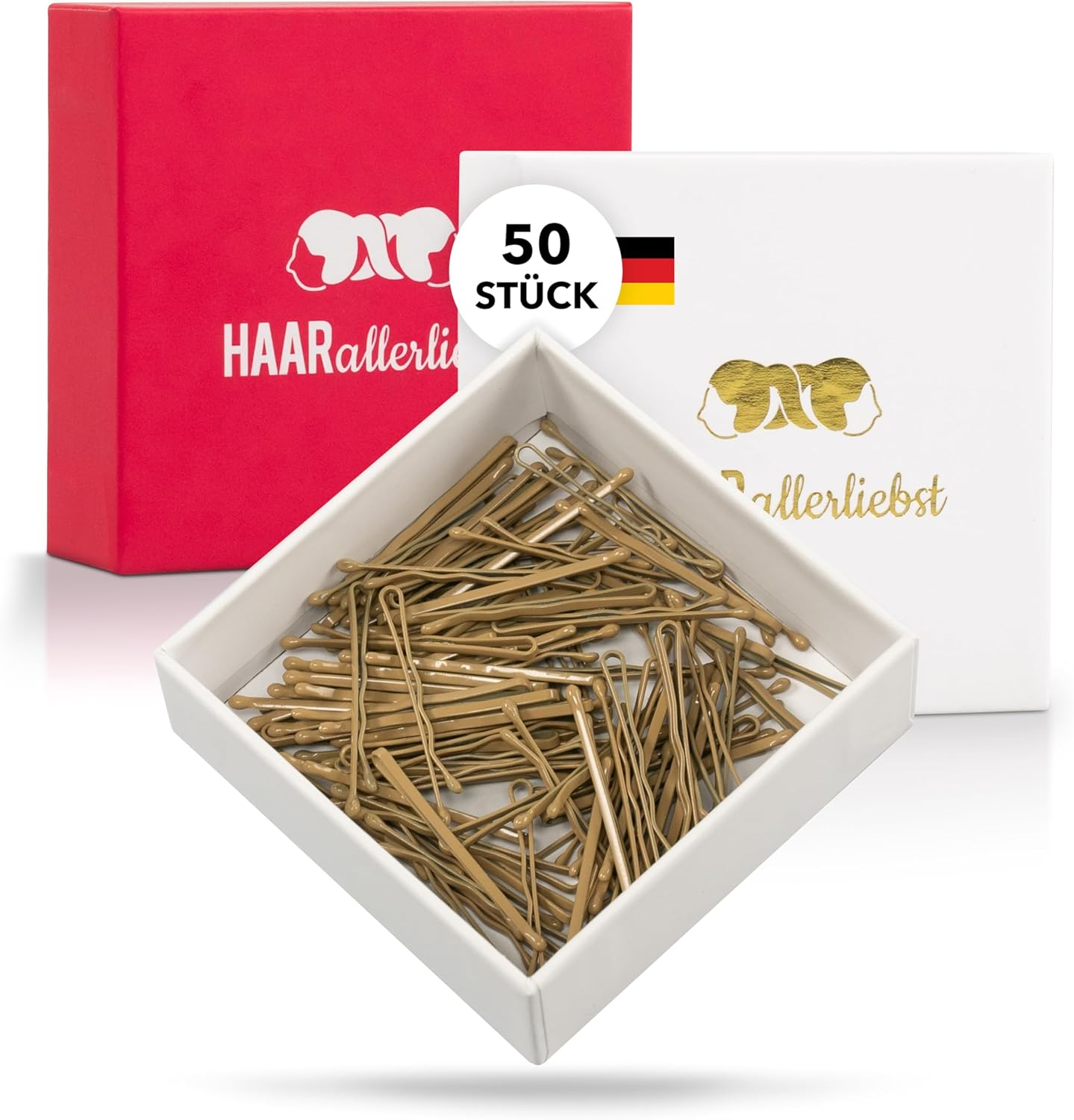 Haarallerliebst 100 Hair Pins - 5 Cm Bobby Pins - Gold for All Hair Colours - Women'S Hair Clips & Hair Pins in White Box - Perfect Hair Pin for Styling & Hold