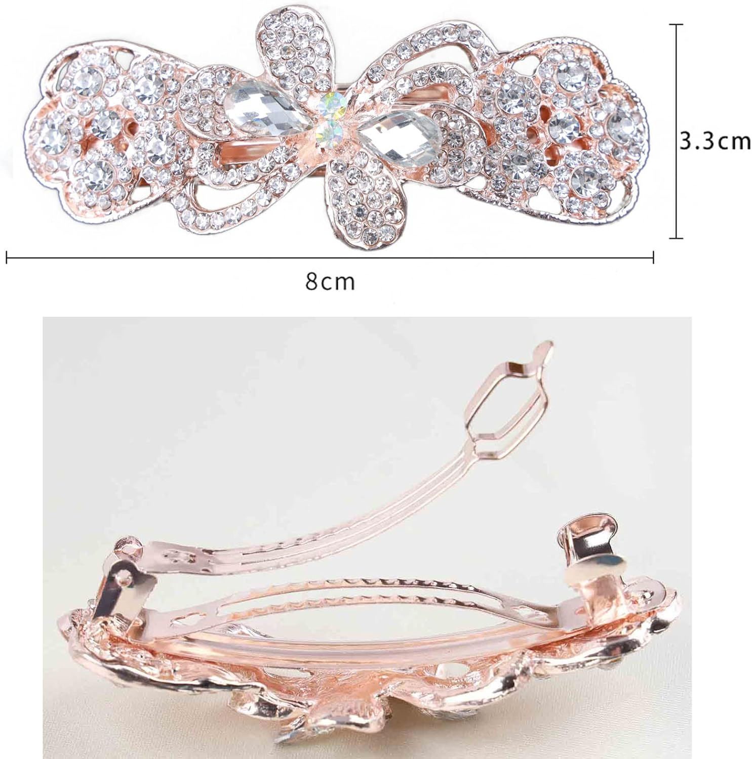 Tseenyi Rhinestone Wedding Hair Clip Bow Crystal Hair Clip Sparkling Bridal Rhinestone Decorative Headwear Crystal Hair Clip Hair Accessories Women and Girls (Gold with Champagne) image number 4
