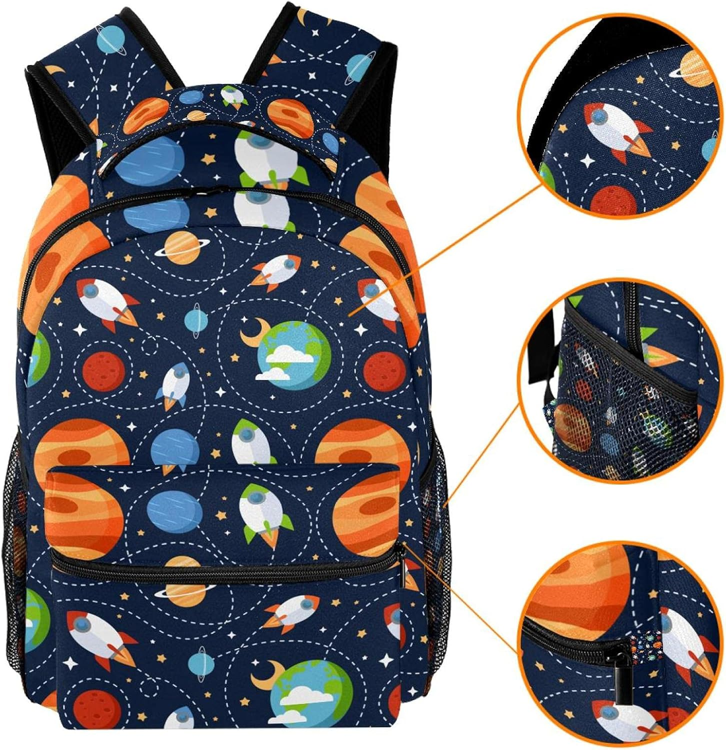 Rockets, Planets, Stars Backpack Students Shoulder Bags Travel Bag College School Tote Backpacks image number 4
