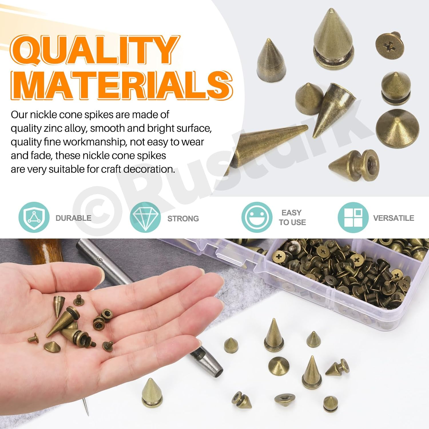 179Pcs 8 Sizes Antique Bronze Metal Punk Spikes and Studs Assortment Kit with Tools, Punk Rivet Studs Rivets Screw Screwback Studs Rivets for Punk Style Clothing Accessories Craft Decoration - Gun Black image number 3