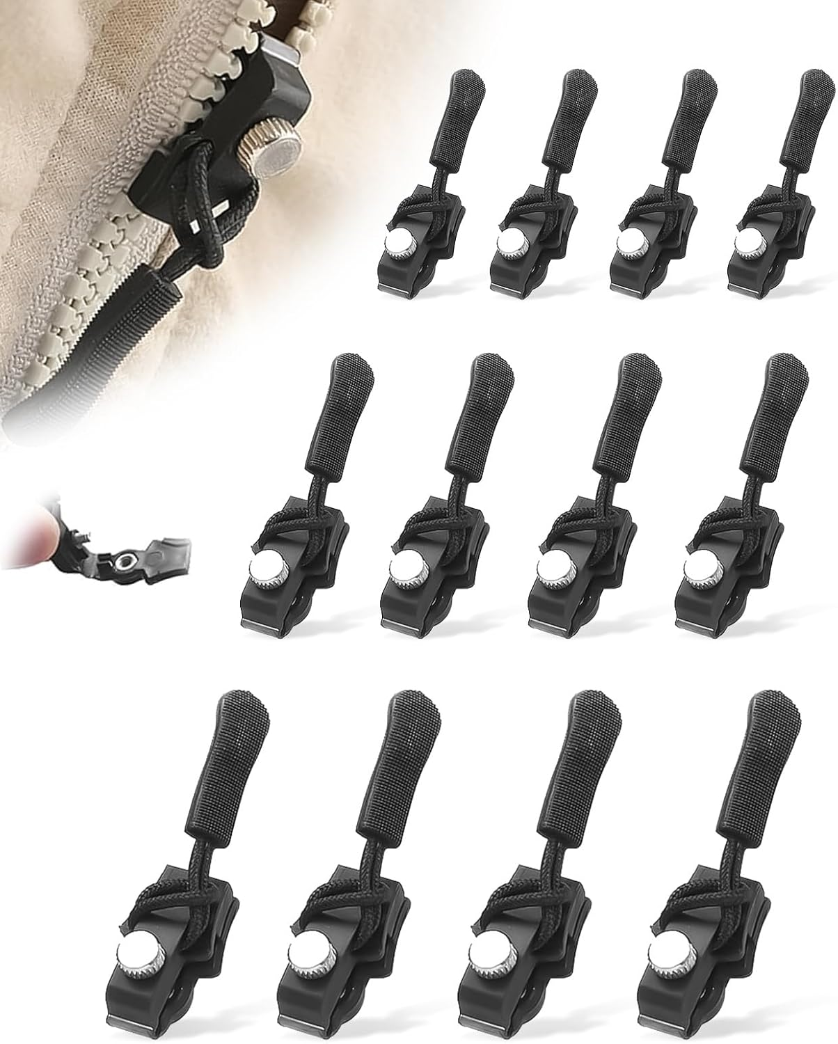 SUBORAWOS Zipper Repair Kit 21 Pcs Universal Set - Mixed Sizes Zipper Pull Replacements for Bags, Jackets, Clothing, Shoes, and Boots