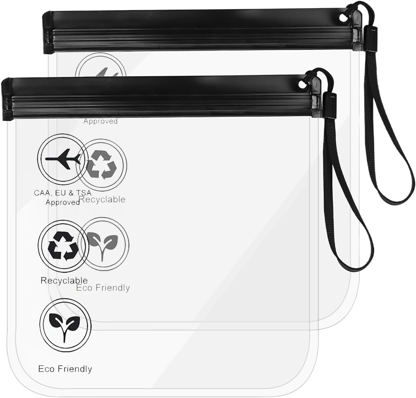 Rylaxzon 2 Pack Clear Travel Toiletry Bag - 20X20Cm Toiletry Bags, Leakproof Liquid Travel Size Toiletries for Airports, Waterproof Cosmetic & Makeup Travel Pouch, for Carry - on Luggage (Black)