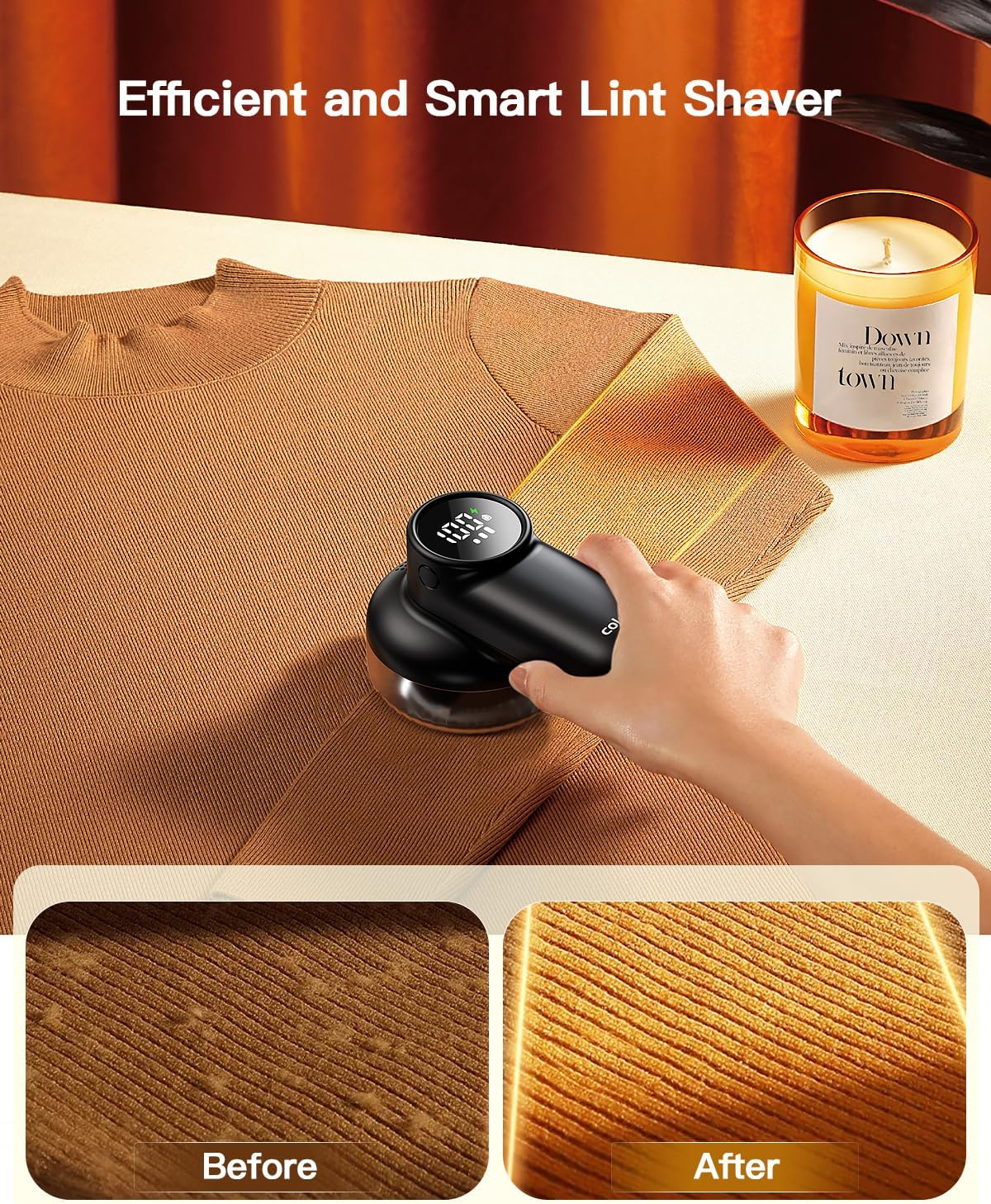 Coldsky Rechargeable Fabric Shaver, Lint Shaver with Digital Display, Sweater Shaver with 6-Leaf Blades and Safety Lock, 3-Speeds Defuzzer Remove Fuzz, Pills from Clothes, Furniture, Sofa, Blanket - Dark Gray image number 3