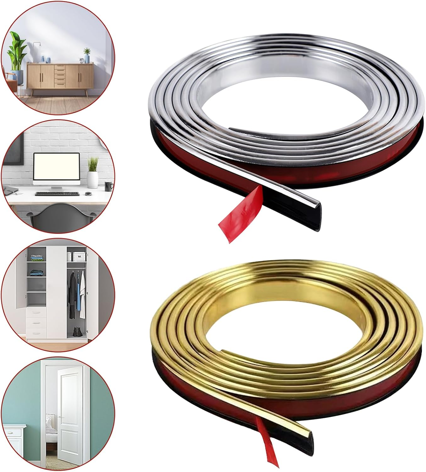 U-Shape Edge Banding, 5M/16.4Ft Self Adhesive Waterproof Metallic Flexible Furniture Edge Protector, Soft Protective Edging Trim for Cabinet, Table (Silver, 15Mm)