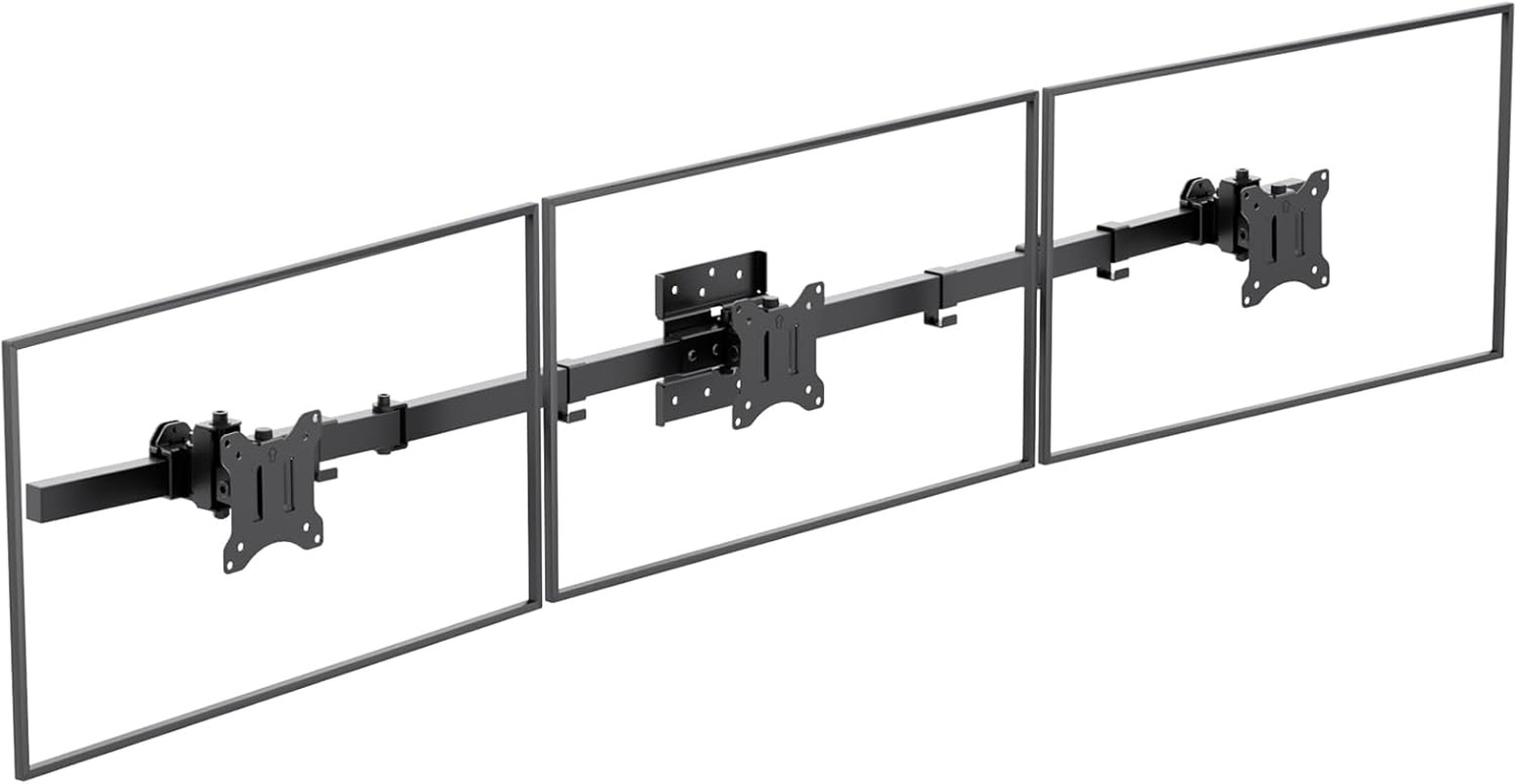 WALI Triple Monitor Wall Mount for 17 to 32 Inch, Computer Monitor Arm for 3 Screens, Swivel Tilt Wall Mount with Mounting Holes 75X75/100X100Mm, per Arm Holds up to 15.4Lbs (013ARM), Black image number 2