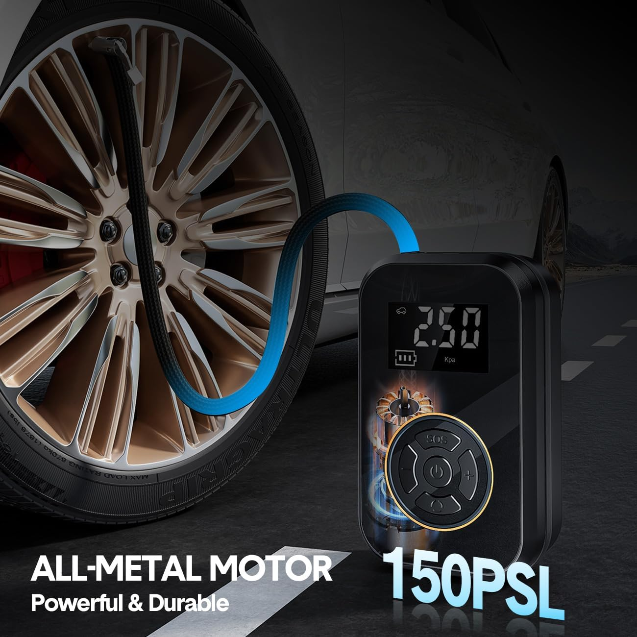 Mershine Inflator Cordless Air Mompressor, Portable Electric Tyre Pump 150 Psi with Digital Display,Air Inflator for Cars, Bike, Basketball