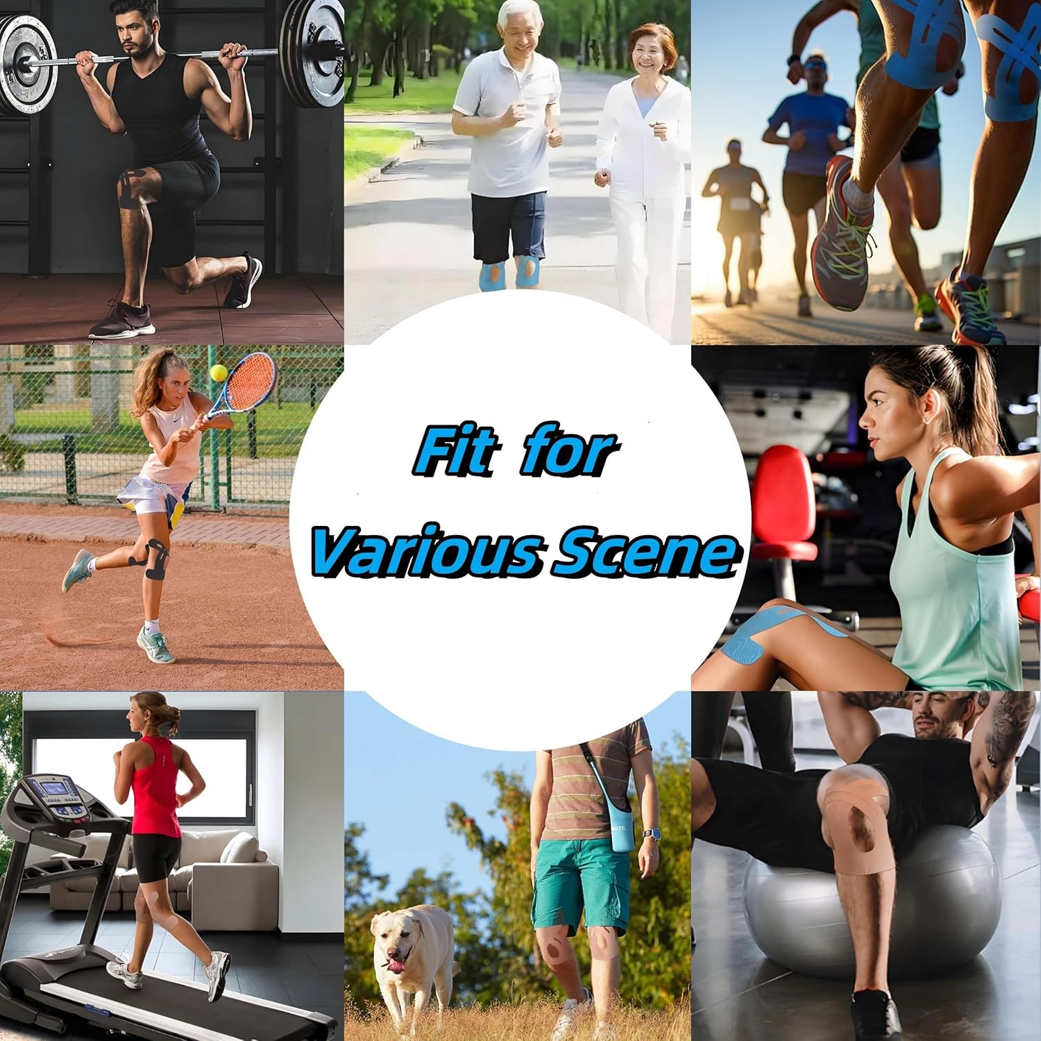 IKEEP Precut Kinesiology Tape for Knees, 10 Pcs - Knee Support & Stability, Knee Pain Relief Athletic Tape - Waterproof & Elastic, Breathable Hypoallergenic Latex-Free Tape, Blue image number 1