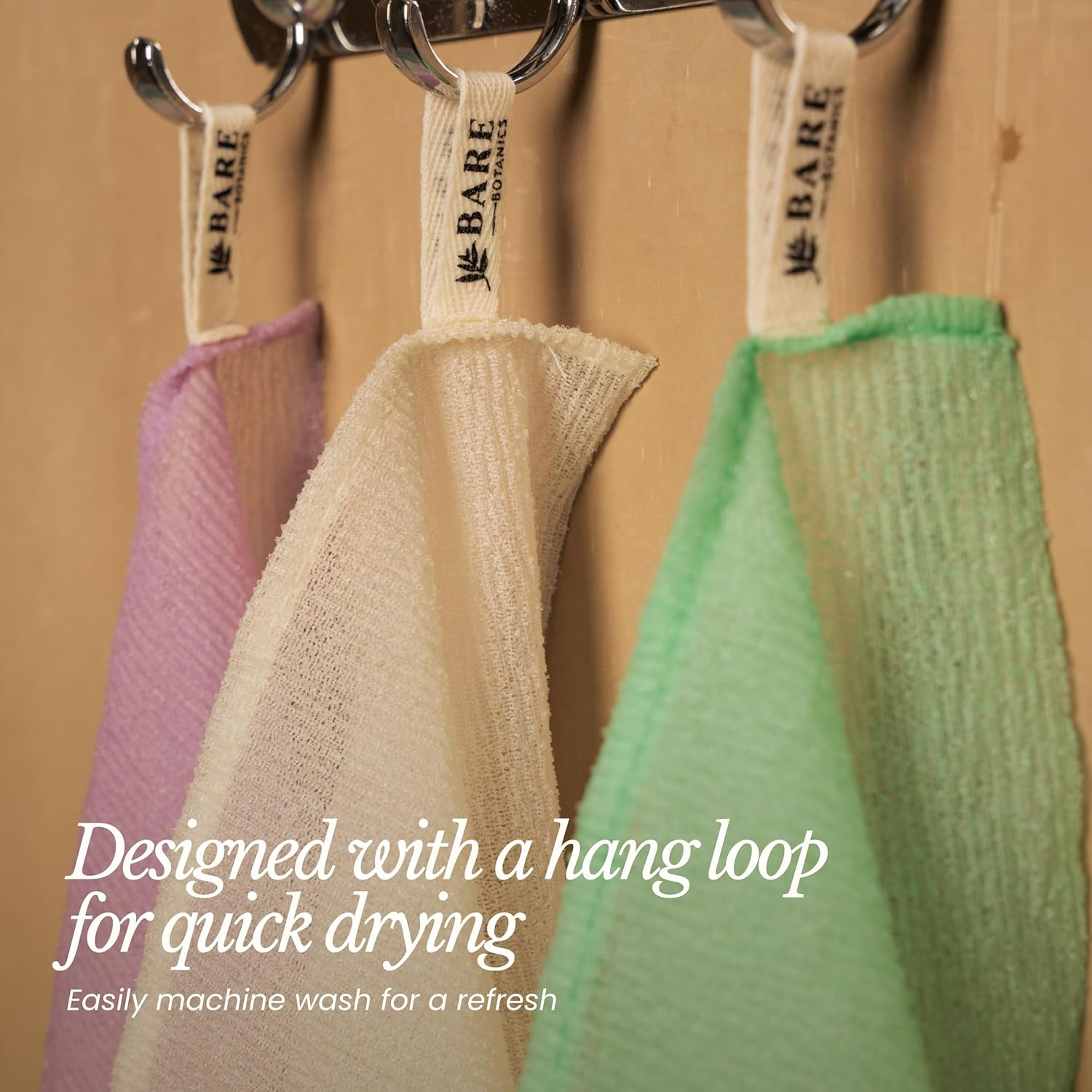 Bare Botanics Exfoliating Towels 2 Pcs (Lavender) &ndash; 100% Nylon Fiber &ndash; Textured Bath Towels &ndash; Shower Scrubber for Smooth Skin &ndash; Suitable for Wet or Dry Use