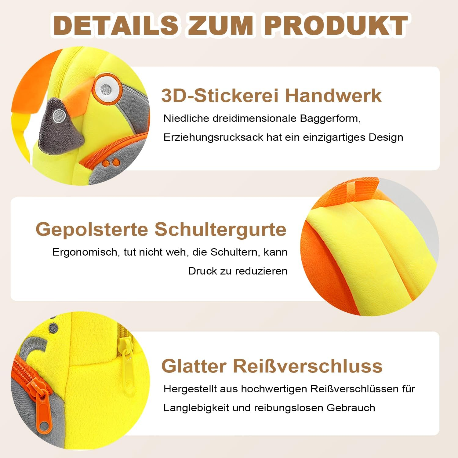 KOMUNJ Toddler Backpack, Digger Backpack, Nursery Backpack, Cartoon Children'S Backpack, Animal Cartoon Mini Bag, Plush Children'S Backpack, for Baby 1-5 Years, Multicoloured, One Size image number 1