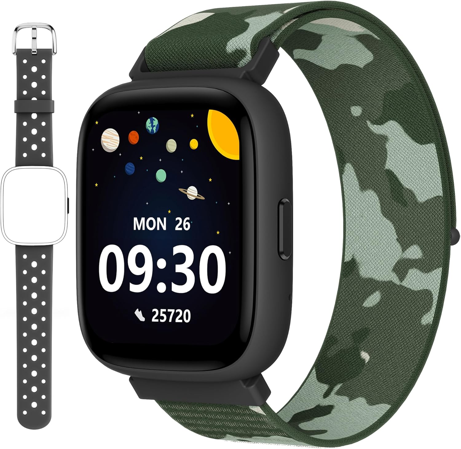 BIGGERFIVE Smart Watch for Kids, 1.8" Fitness Tracker Watch Pedometer, IP68 Waterproof, Sleep Monitor, Calorie Step Counter, 5 Puzzle Games With/Without APP for Girls Teens 5-16, Nylon