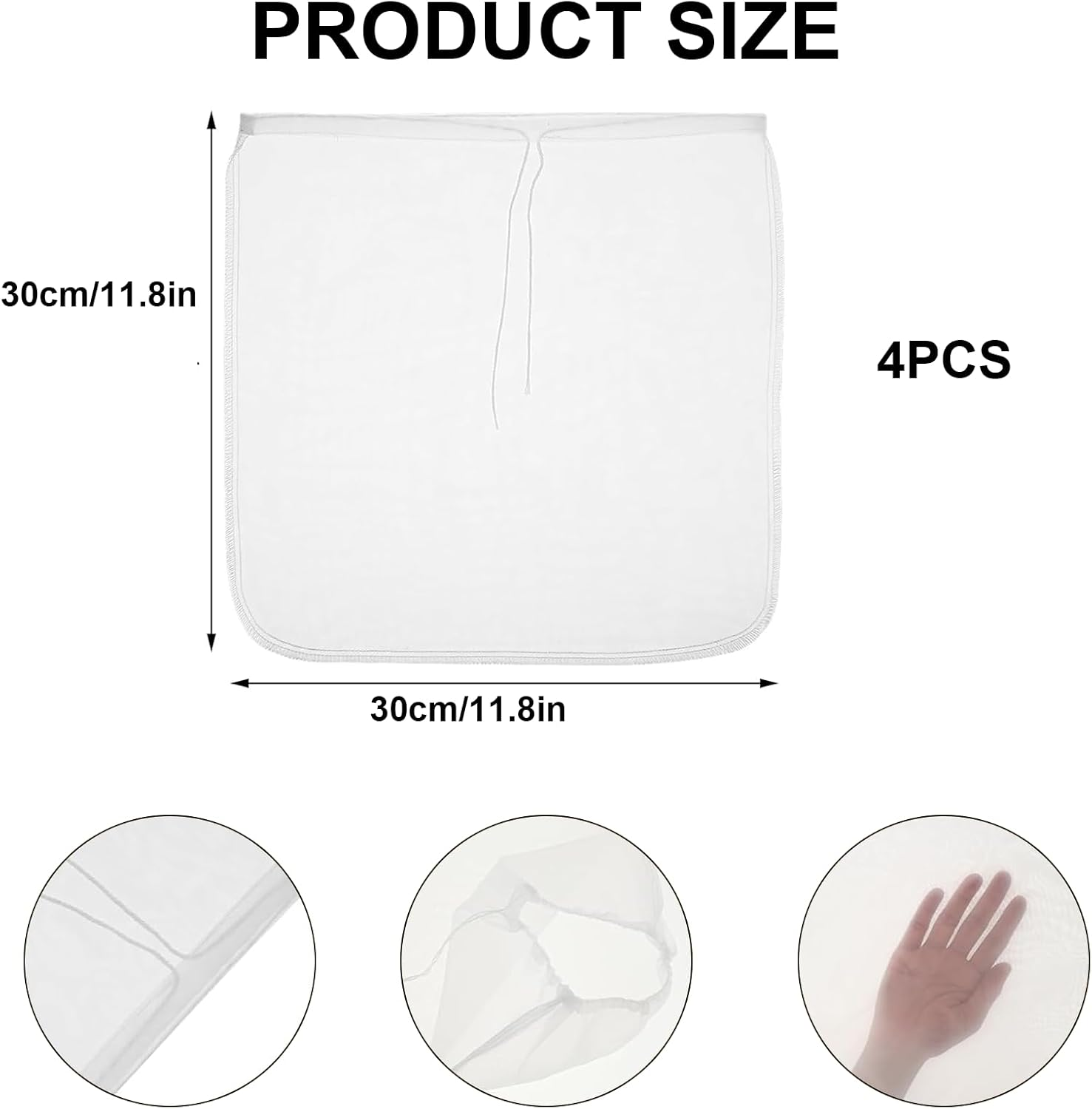 Rhoyee 4-Pack 12"X12" Nut Milk Bags &ndash; Reusable 100-Micron Fine Mesh Food Grade Nylon Strainer for Almond Milk, Cold Brew Coffee, Juice, Yogurt, Tea & Home Brewing &ndash; XL Cheesecloth Alternative image number 6