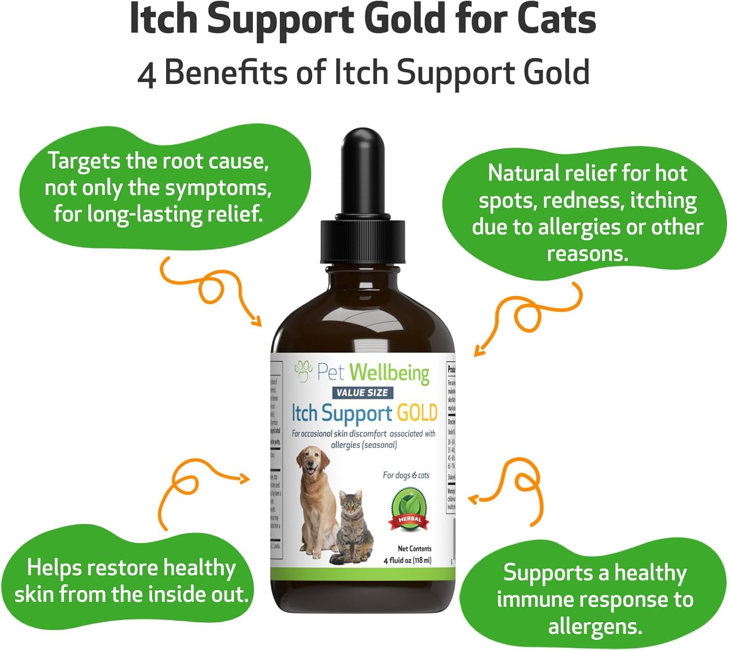 Pet Wellbeing Itch Support Gold for Dogs & Cats - Occasional Itching, Scratching, and Hot Spots, Environmental & Seasonal Allergies, Dong Quai - Veterinarian-Formulated Herbal Supplement 4 Oz (118 Ml) image number 3
