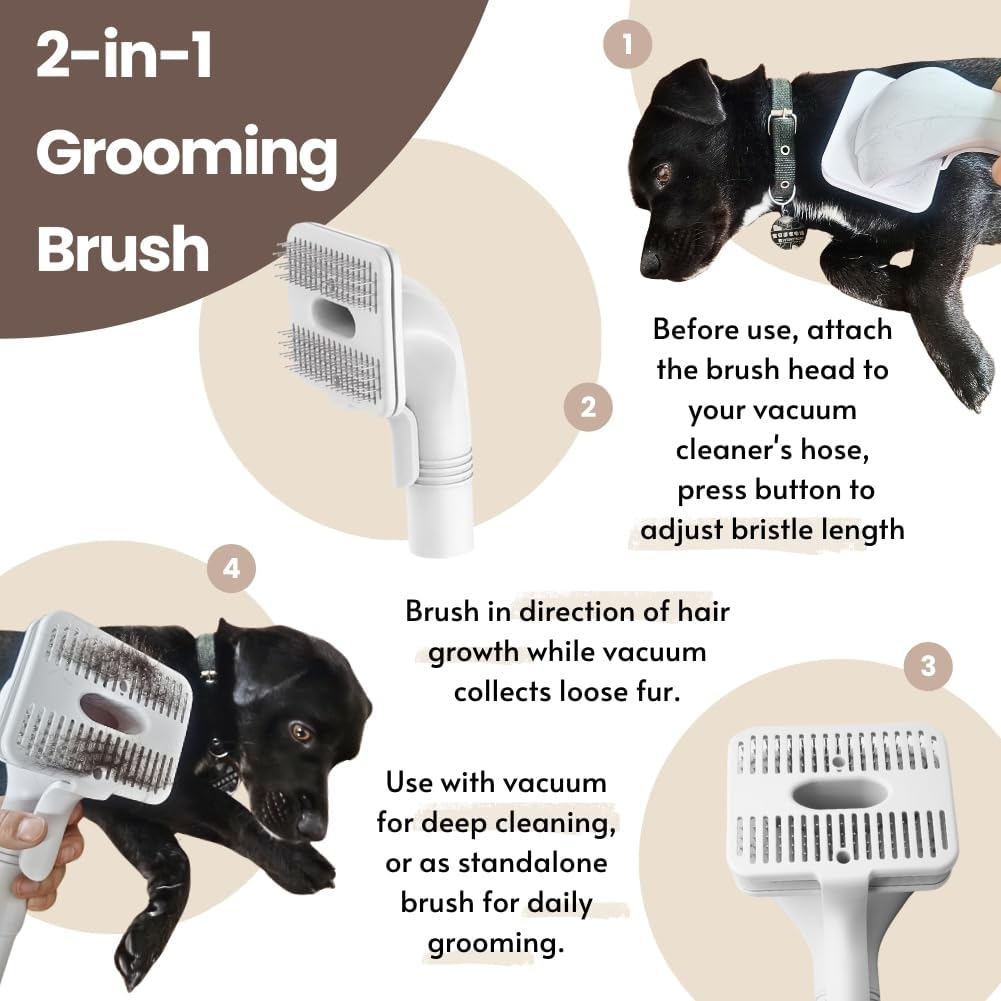 Dog Cat Brush for Shedding and Grooming,Self Cleaning Slicker Brush,Massage the Skin,Easy to Clean Comb for Long or Short Haired Pets,Use with Vacuum,Compatible with Vac 32Mm&35Mm image number 4