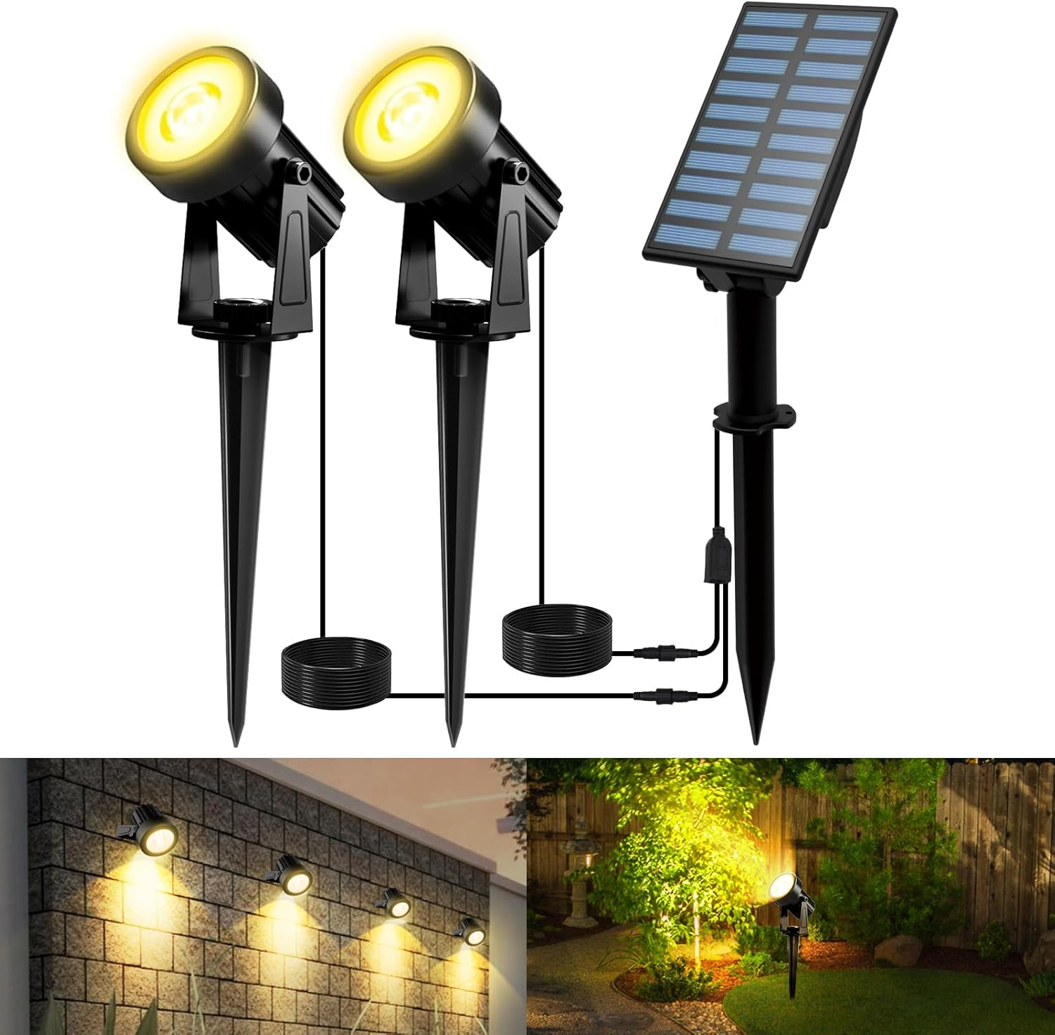 T-SUNUS Solar Spotlight for Outdoors, 2-In-1 Solar Garden Lights, Coloured 6 Colour Changing IP65 Waterproof Solar Lights for Outdoor Garden RGB for Tree Spotlight Path Yard Garage