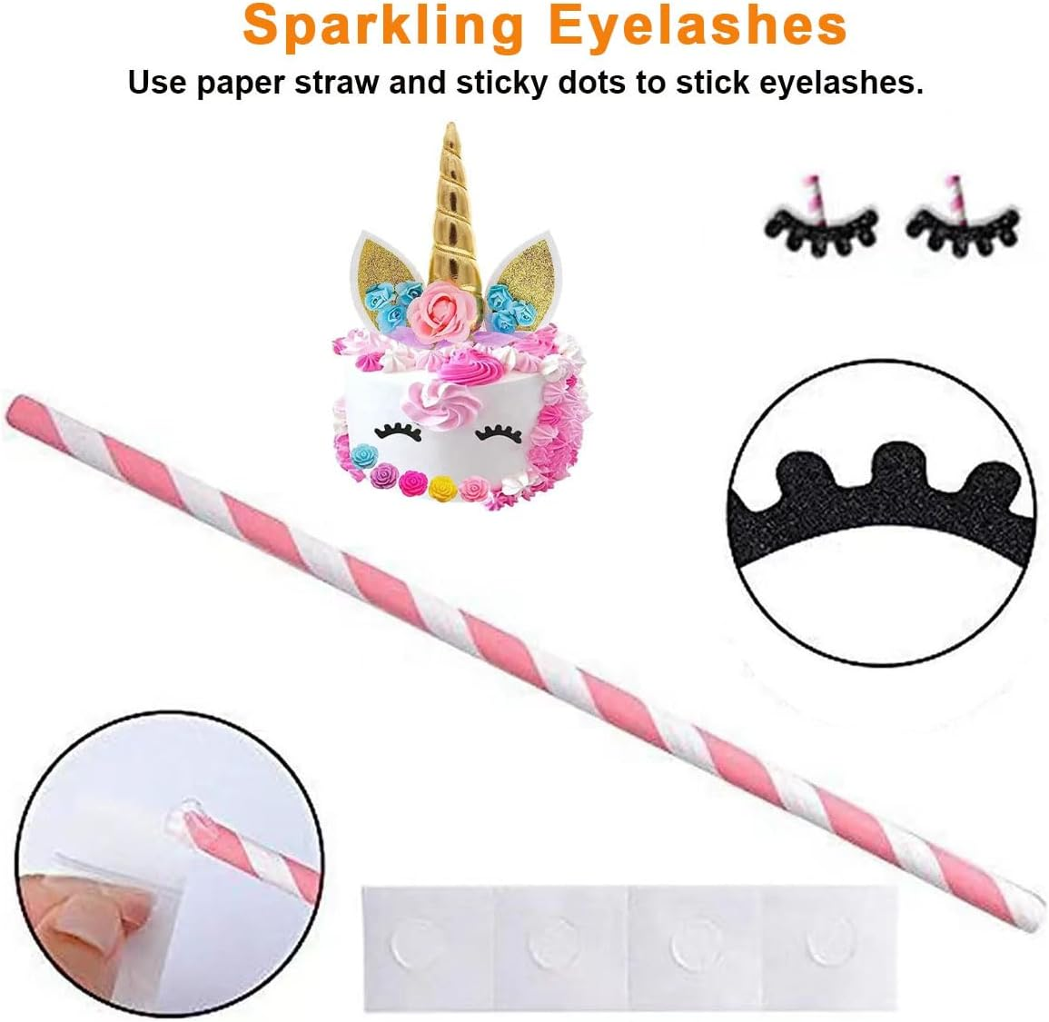 Unicorn Cake Topper, Handmade Gold Unicorn Birthday Cake Topper Decoration Supplies with Eyelashes and Stack for Birthday Party,Baby Shower, Wedding (Gold)