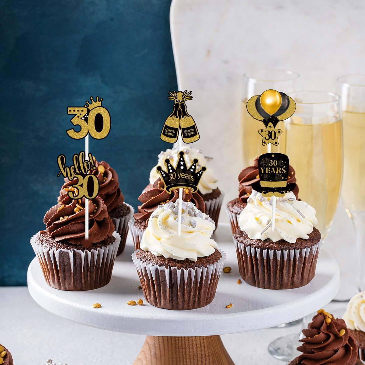 Black and Gold 30Th Birthday Party Decorations Happy Birthday Banner with Hanging Swirls and Cake Topper Ceiling Streamers Decor for Birthday Party Supplies (30Th)