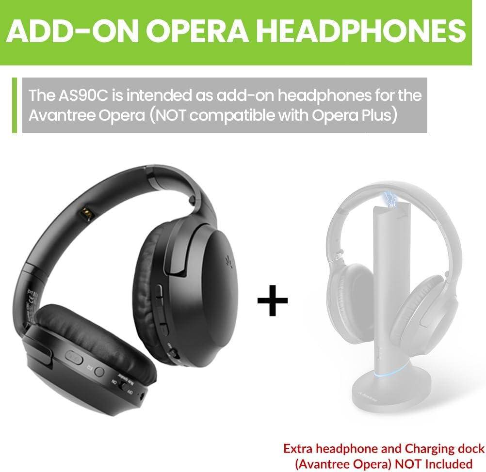 Avantree Aria 90C - Add-On Headphones for Opera TV Set - NOT Compatible with Opera Plus, No Charging Dock Included