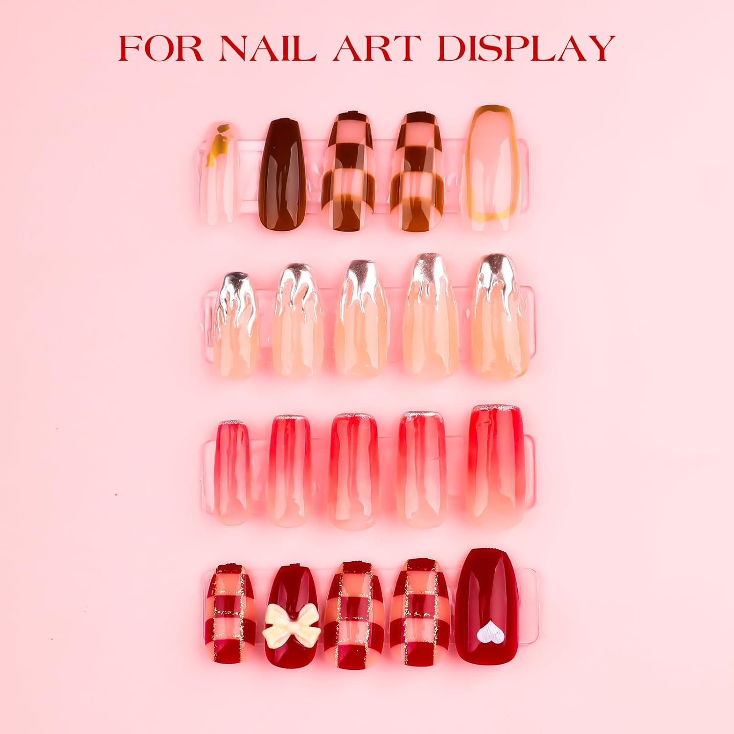 100Pieces Transparent Nail Display Stand Holder with 9.8Ft Double Sided Tape Nail Boxes Packaging for Press on Nail Art Acrylic Fake Nail Tips Display Stand with Removable Mounting Tape for Nail Salon image number 6