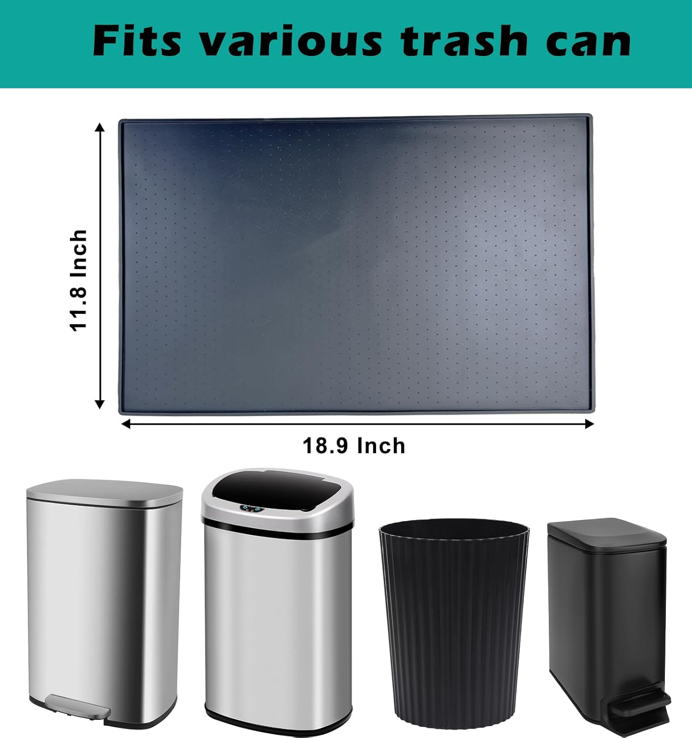 Luccov Trash Can Mat, Waterproof Raised Edge Silicone under Garbage Can Mat, 11.8" X18.9" Non-Slip Trash Can Pad for Kitchen Office Bedroom Reduce Floor Carpet Wall Scratches, Black image number 2