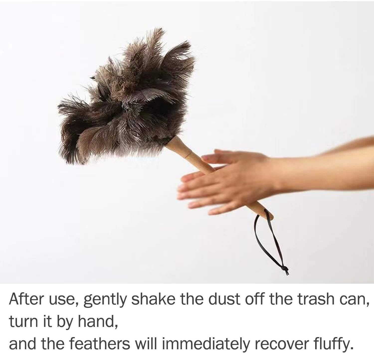 Feather Duster for Home, Feather Duster Fluffy Natural Genuine Ostrich Feathers and Eco-Friendly Reusable Wooden Long Handle Large Ostrich Feather Duster Cleaning for Housewife Brown Length 24" 1Pack - Brown image number 5