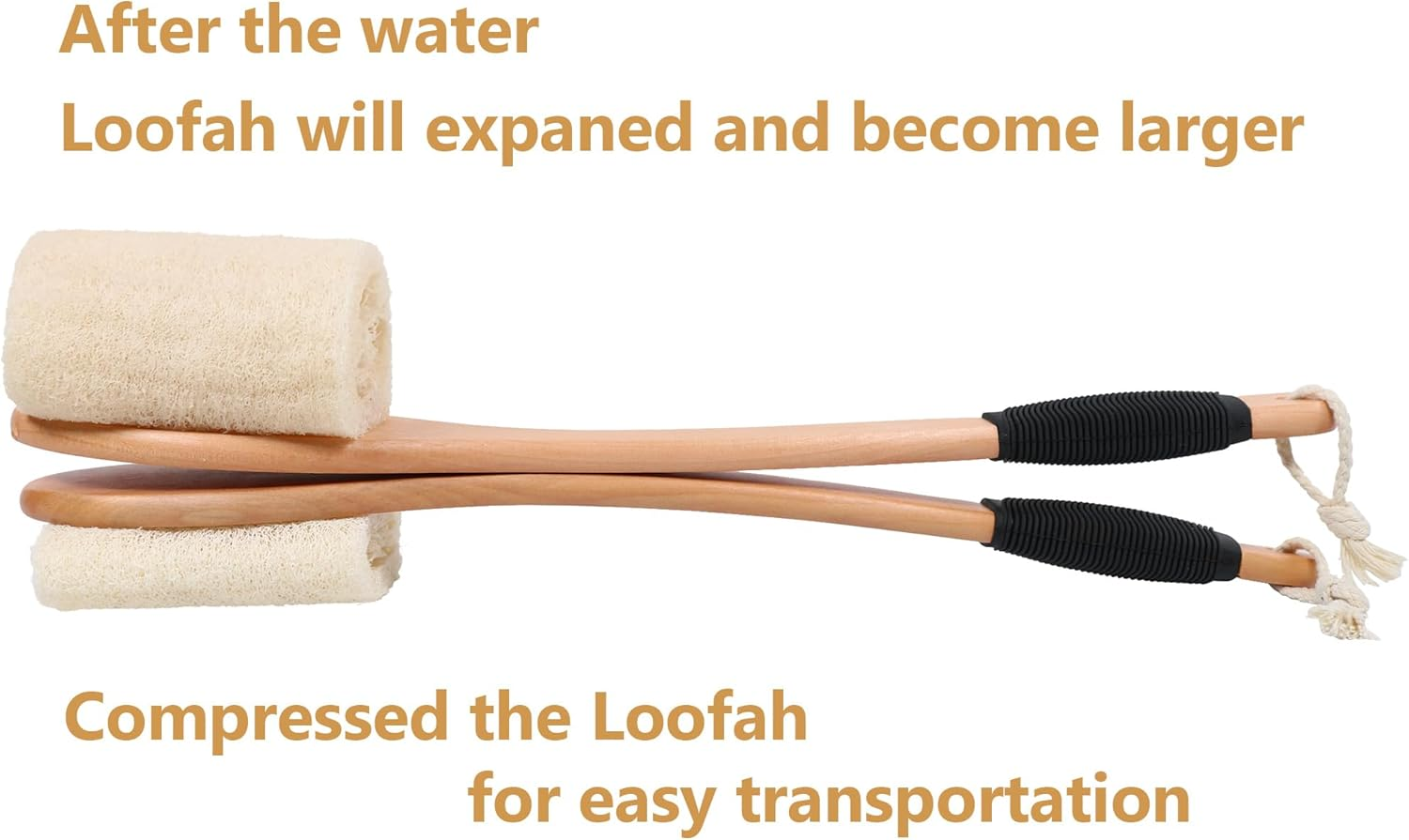 OWIIZI Back Loofah Scrubber Brush with Long Handle, Hard Loofa Sponge Body Bath Scrubber for Shower, Natural Luffa Skin Exfoliating on a Stick for Men Women Elder image number 4