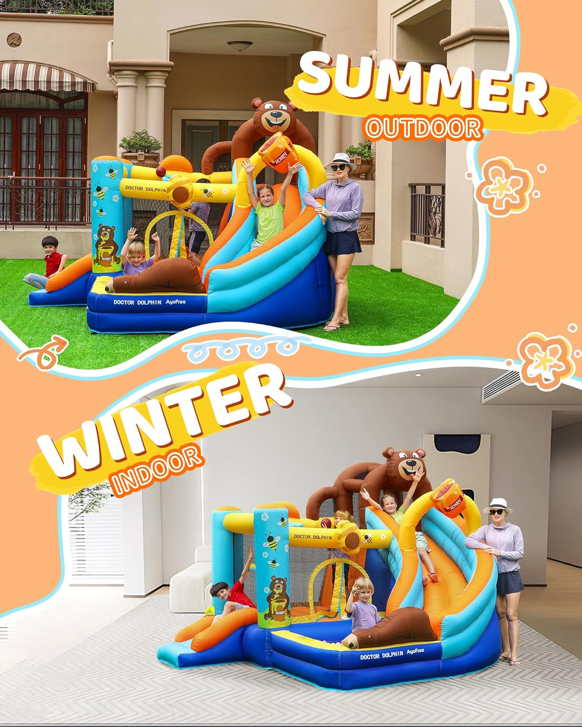 X Doctor Dolphin Inflatable Bounce House for Kids Fun, Double Slide Jumping Inflatable Bouncer Blow up Toddler Bouncy House for Kids 2-12 with Blower Use for Indoor&Outdoor image number 3