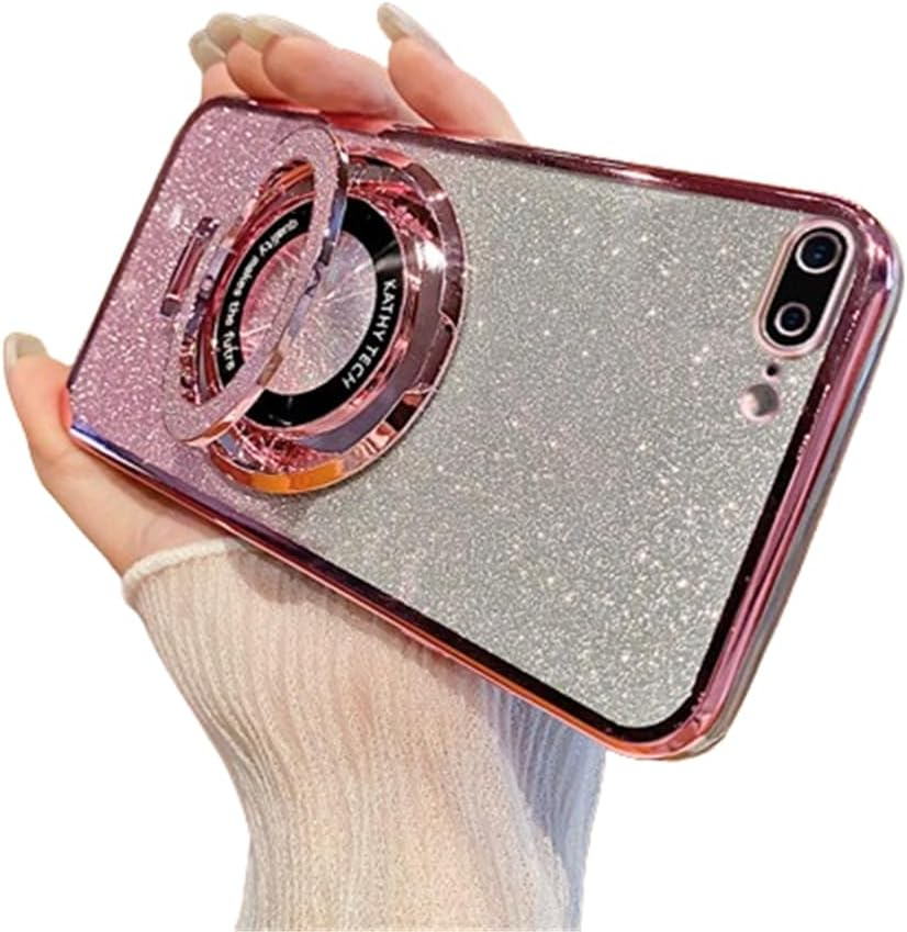 SIYOPINPFY Case for Iphone 16E 2025 6.1 Inch Case with Stand Ring Holder Glitter Sparkling Diamond Protective Silicone Thin Shockproof Camera Protection Mobile Phone Case for Iphone 16E 2025, DS Pink