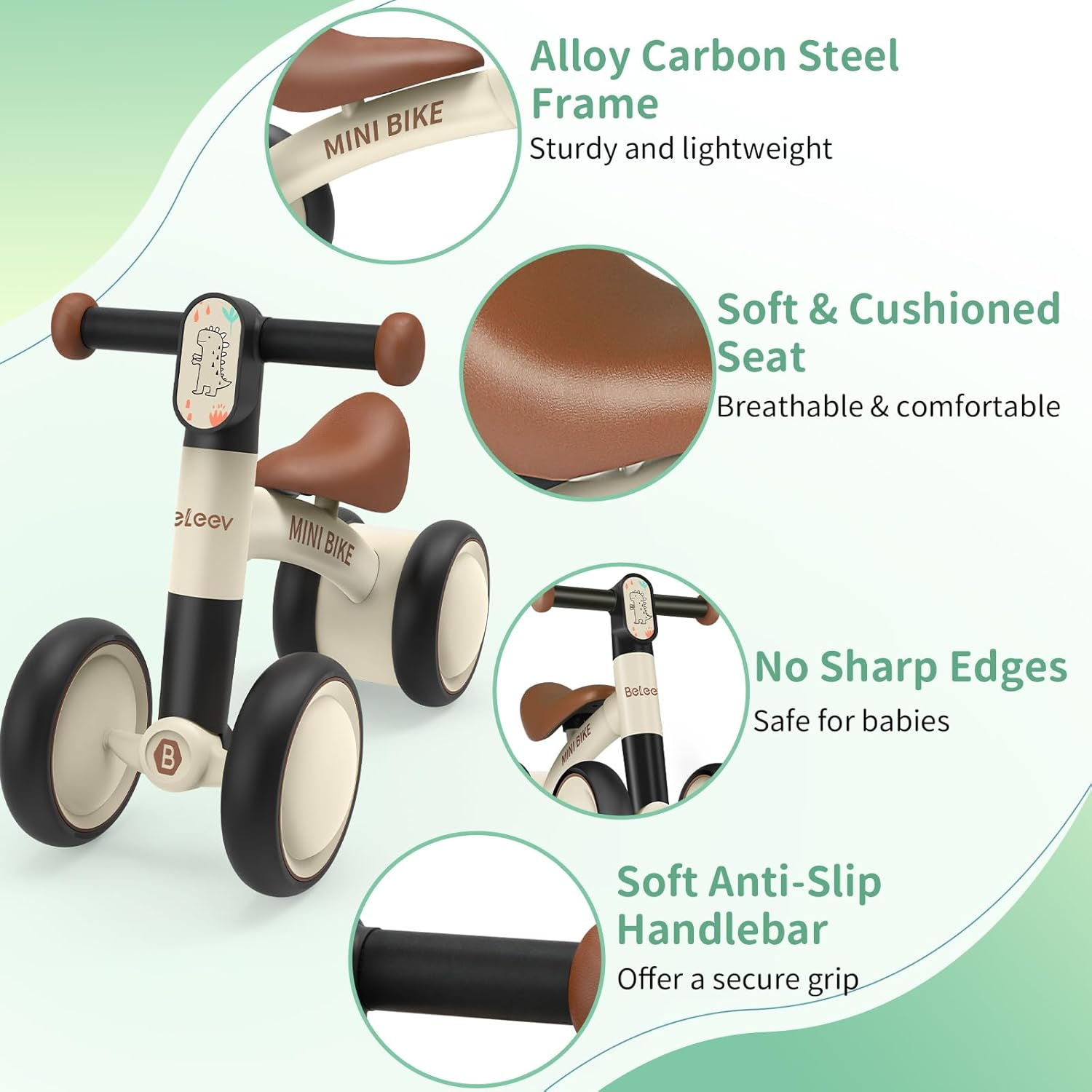 BELEEV B1 Baby Balance Bike for 1-2 Year Old, Toddler First Starter Bike for Kids Girls Boys 10-24 Month, Lightweight Walker Bike with 4 Silence Wheels, 135&deg; Safe Limited Steer, Soft Wide Seat - Pink image number 6