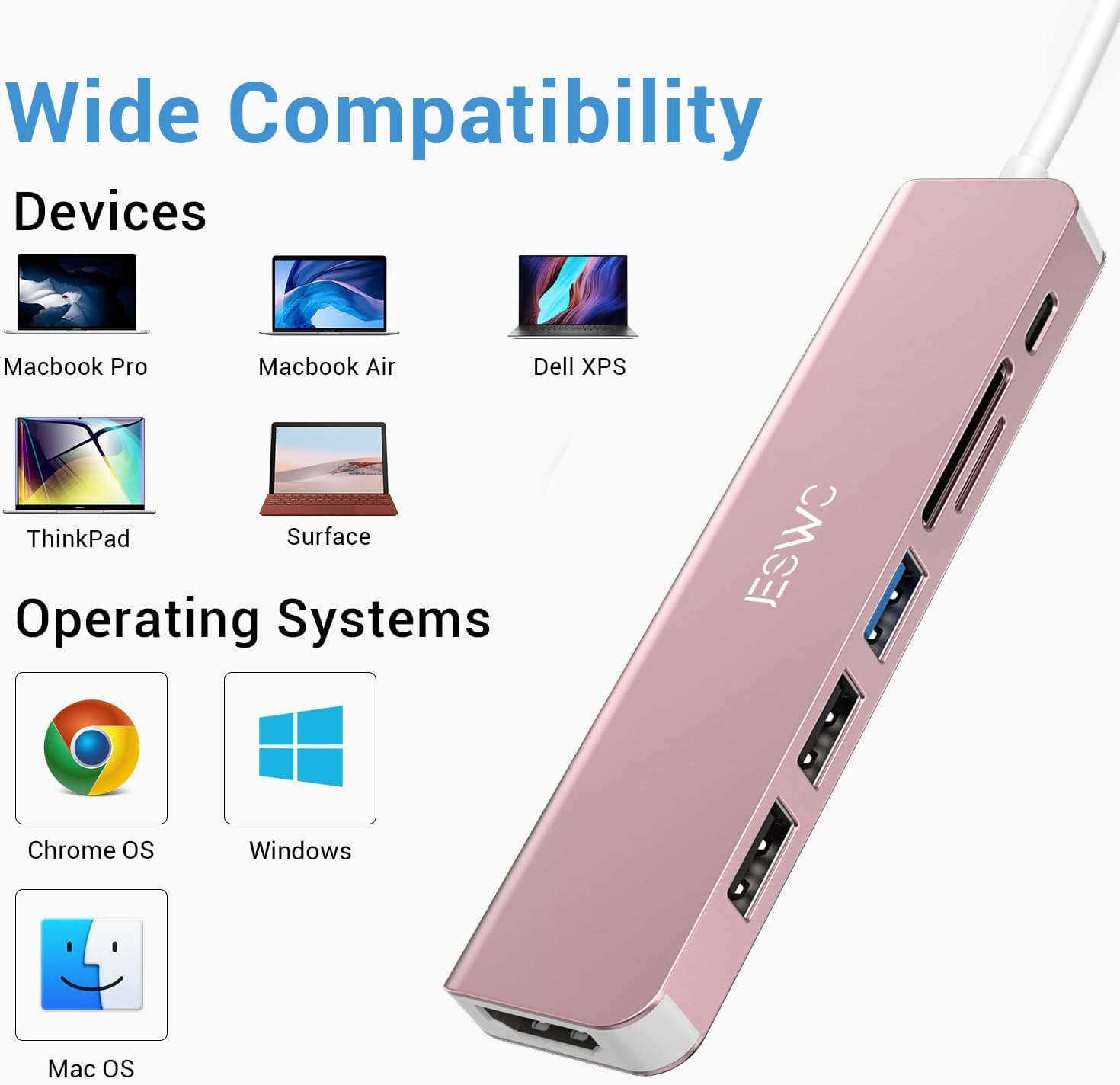 JESWO USB C Hub,Usb C Adapter, 7 in 1 Multiport Adapter with USB C to HDMI 4K, USB 3.0 USB-A Port, 100W PD, SD/TF Card Reader, USB C Dock for Thunderbolt 3 Macbook Pro/Air, Ipad Pro, Type C Laptop image number 3