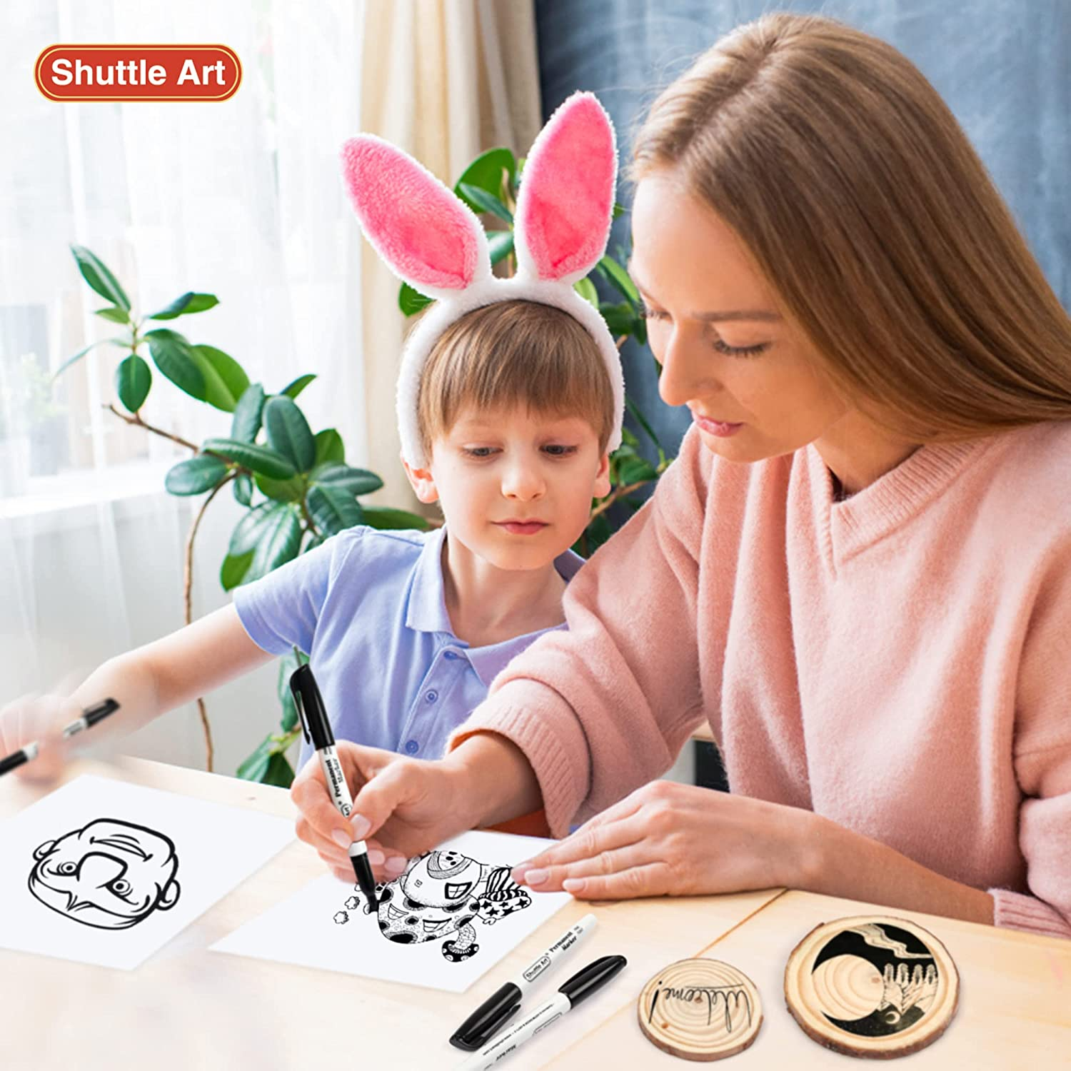 Shuttle Art Permanent Markers, 70 Pack Black Permanent Marker Set,Fine Point, Works on Plastic,Wood,Stone,Metal and Glass for Doodling, Marking image number 1