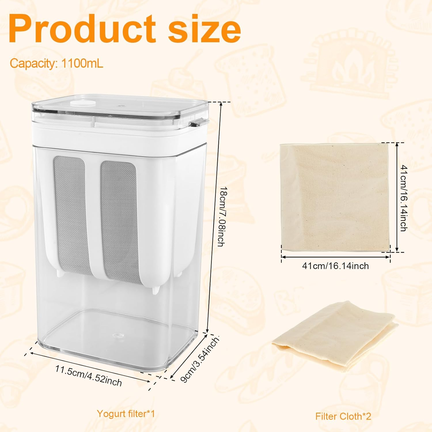 Yogurt Strainer, 1100ML Ultra Fine Yogurt Maker Strainer with Filter Cloth, Greek Yogurt Maker, Reusable Multipurpose Strainer Stainless Steel Yogurt Filter for Yogurt, Cheese, Fruit, Juice image number 4